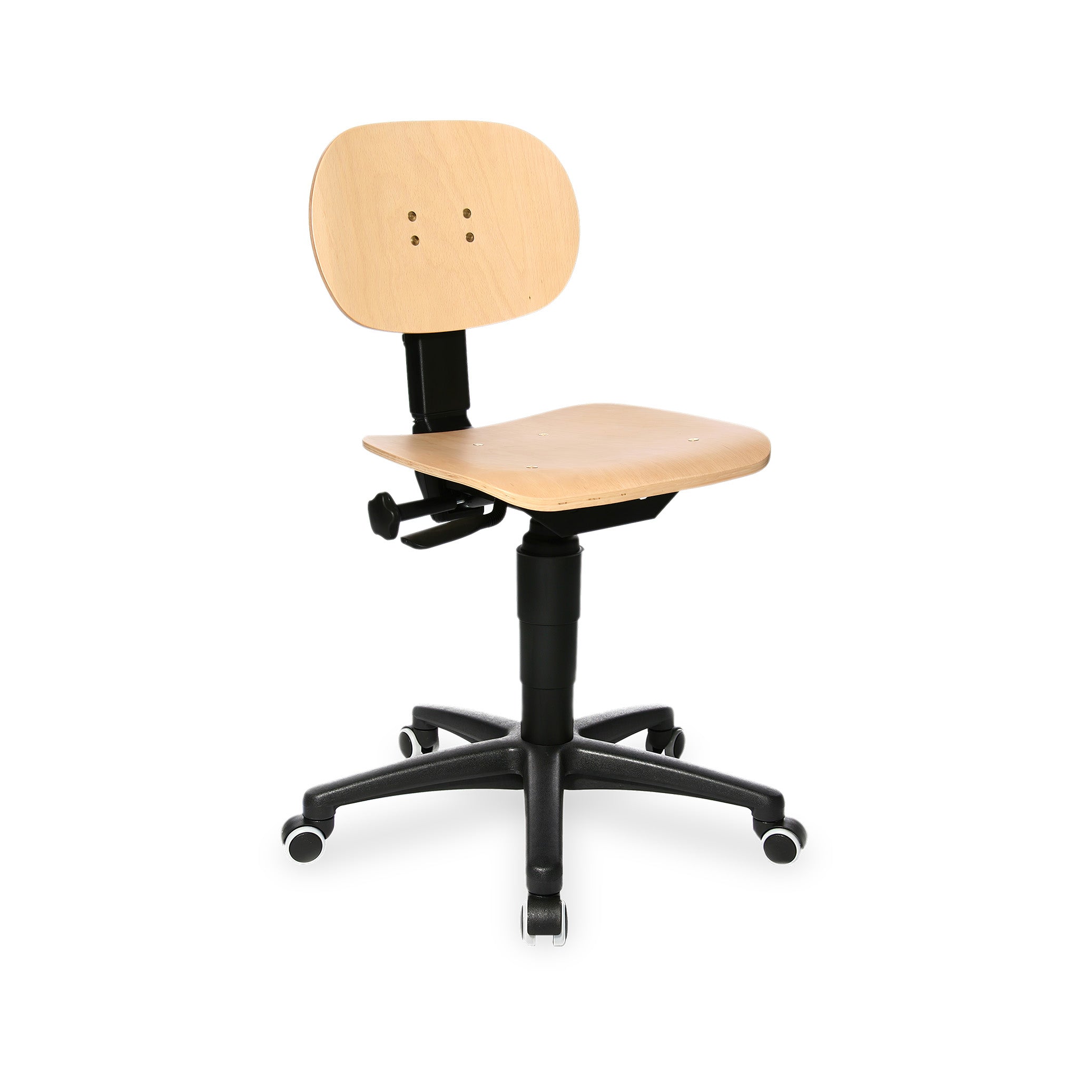 Ergonomischer Arbeitsdrehstuhl mit Permanentmechanik, Sitzhöhe 420–550 mm, Farbe Holz Buche / schwarz Ergonomischer Arbeitsdrehstuhl mit Permanentmechanik, Sitzhöhe 420–550 mm, Farbe Holz Buche / schwarz