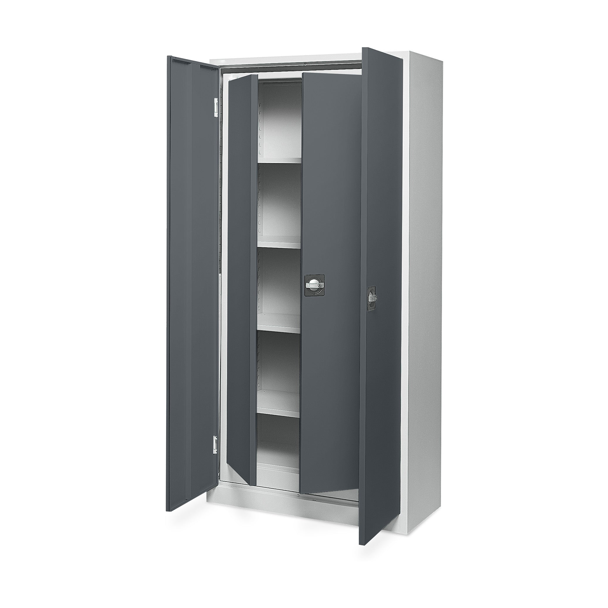 Praktisches Flügeltürenschrank-Set 920 × 420 × 1950 / 800 × 380 × 1800 mm, Farbe lichtgrau / anthrazitgrau