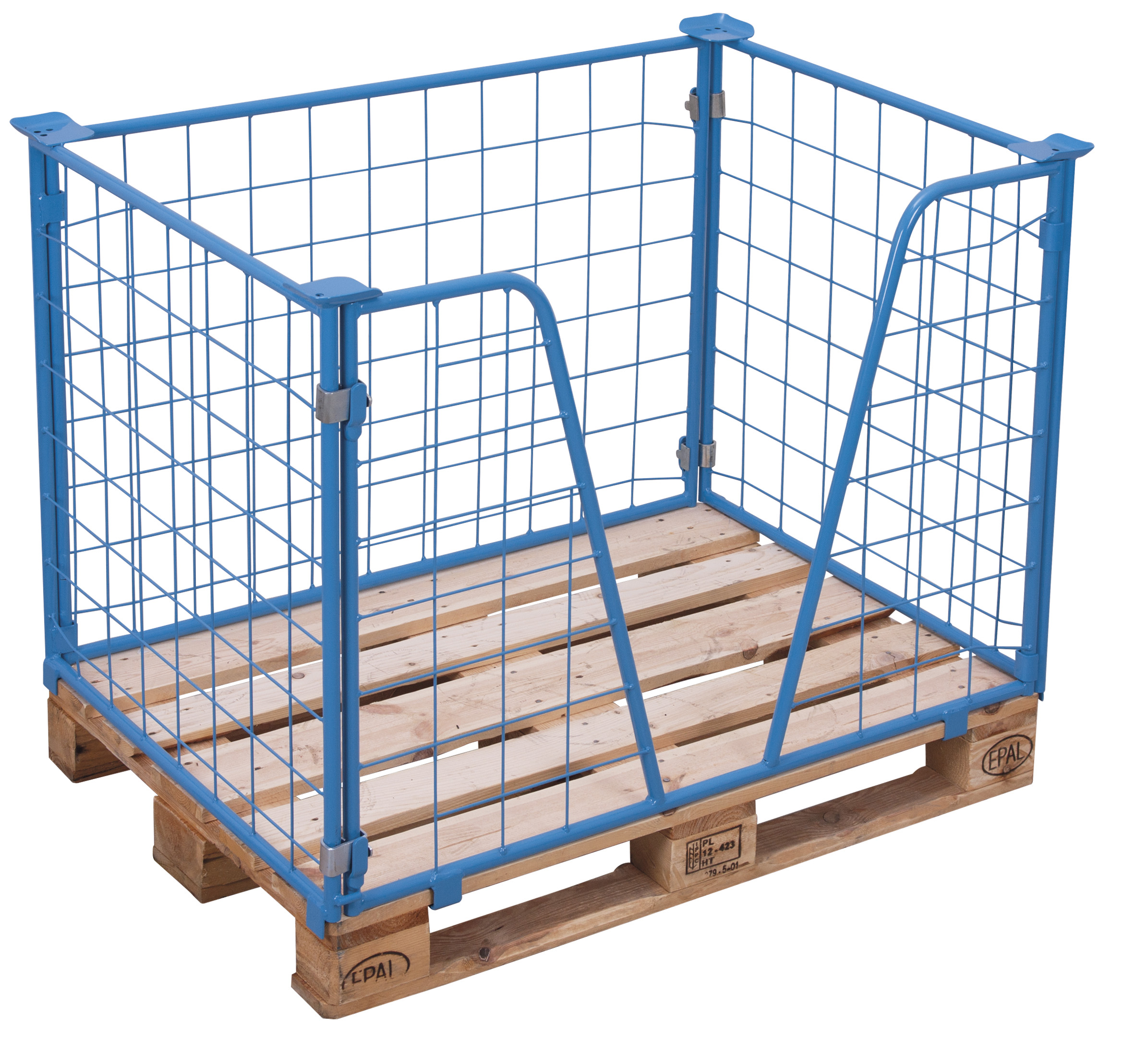 Verstärkter Palettenaufsatz Typ 63, 1200 × 1000 mm, 1200 mm Höhe, 750 kg Auflast, RAL 5010, ideal für Lager & Transport Langlebiger Palettenaufsatz Typ 63, 1200 × 1000 mm, 1000 mm Höhe, 1000 kg Auflast, RAL 5010, ideal für Lager & Transport