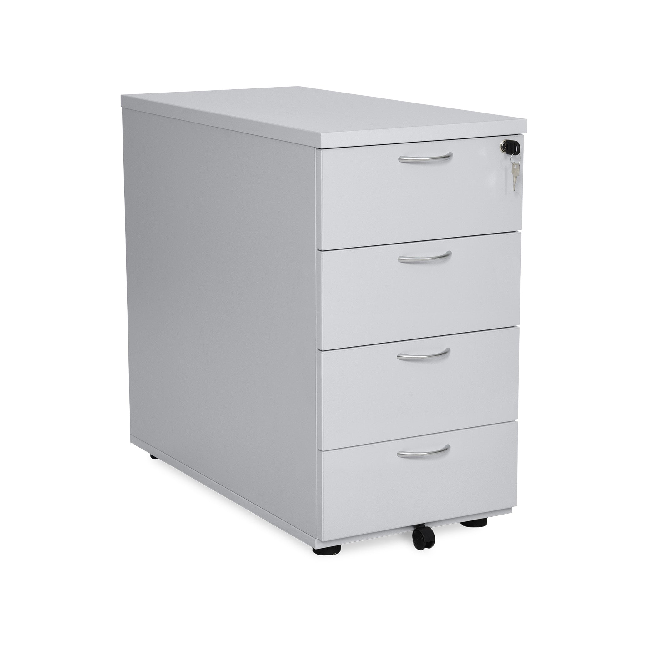 Stabiler Standcontainer aus Holz mit 4 Schubladen, 405 × 730 mm, 800 mm tief, Dekor Grau/Grau – ideal zur Schreibtisch-Ergänzung