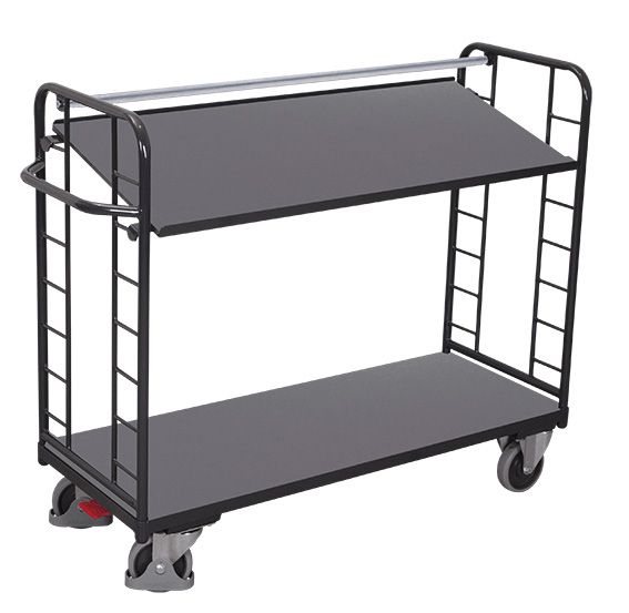 Anpassungsfähiger Etagenwagen 1805 × 650 mm mit 2 Holzböden, 400 kg Traglast, RAL 7016, ideal für Lager & Werkstatt