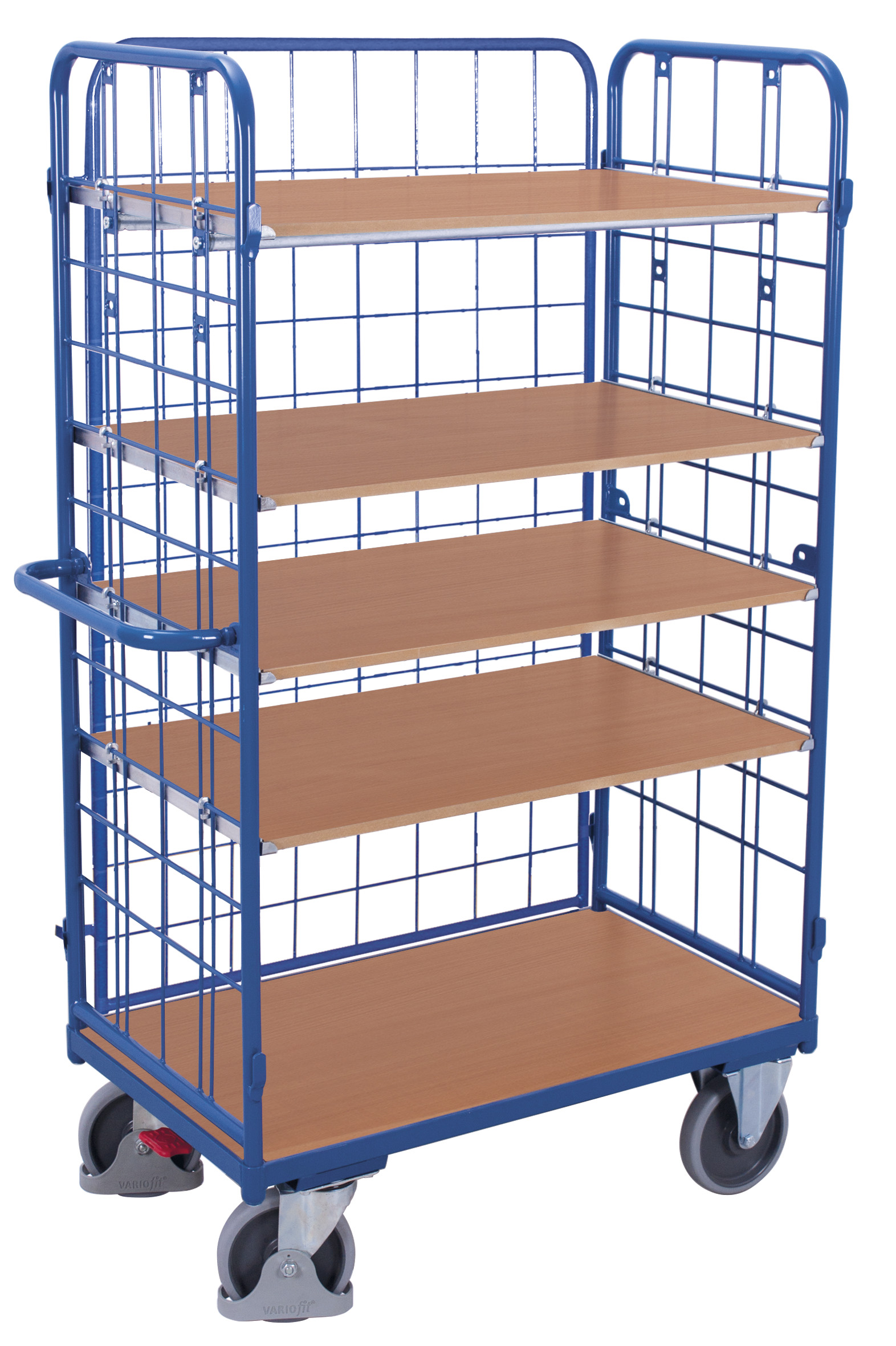 Platzsparender Etagenwagen hoch 1040 × 525 × 1780 mm mit Holzladeflächen, 400 kg Traglast, RAL 5010, ideal für Lager & Werkstatt Leistungsstarker Etagenwagen hoch 1390 × 825 × 1820 mm mit Holzladeflächen, 500 kg Traglast, RAL 5010, ideal für Lager & Werkstatt