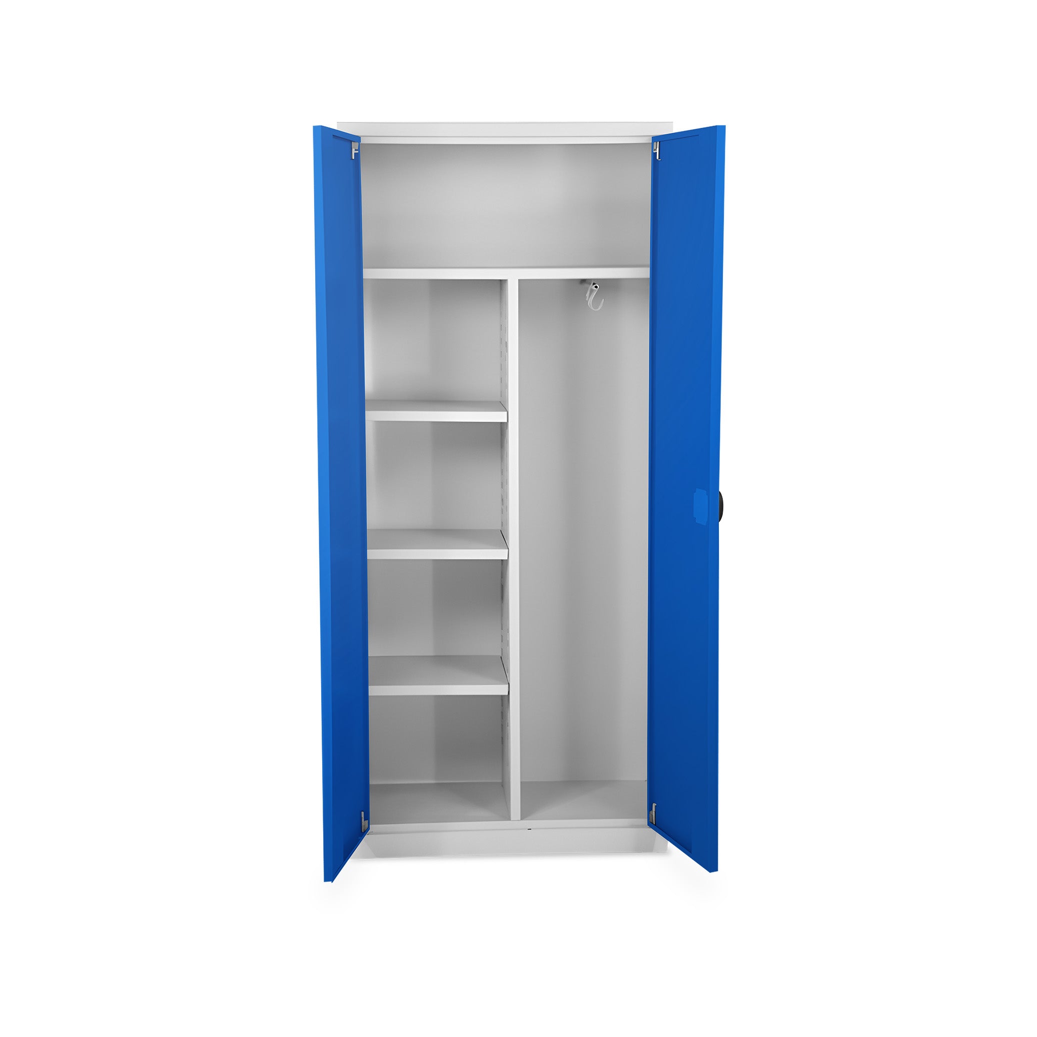 Vielseitiger Kleider-/Aktenschrank 800 × 380 × 1800 mm, 4,5 Ordnerhöhen, Farbe Lichtgrau/Enzianblau
