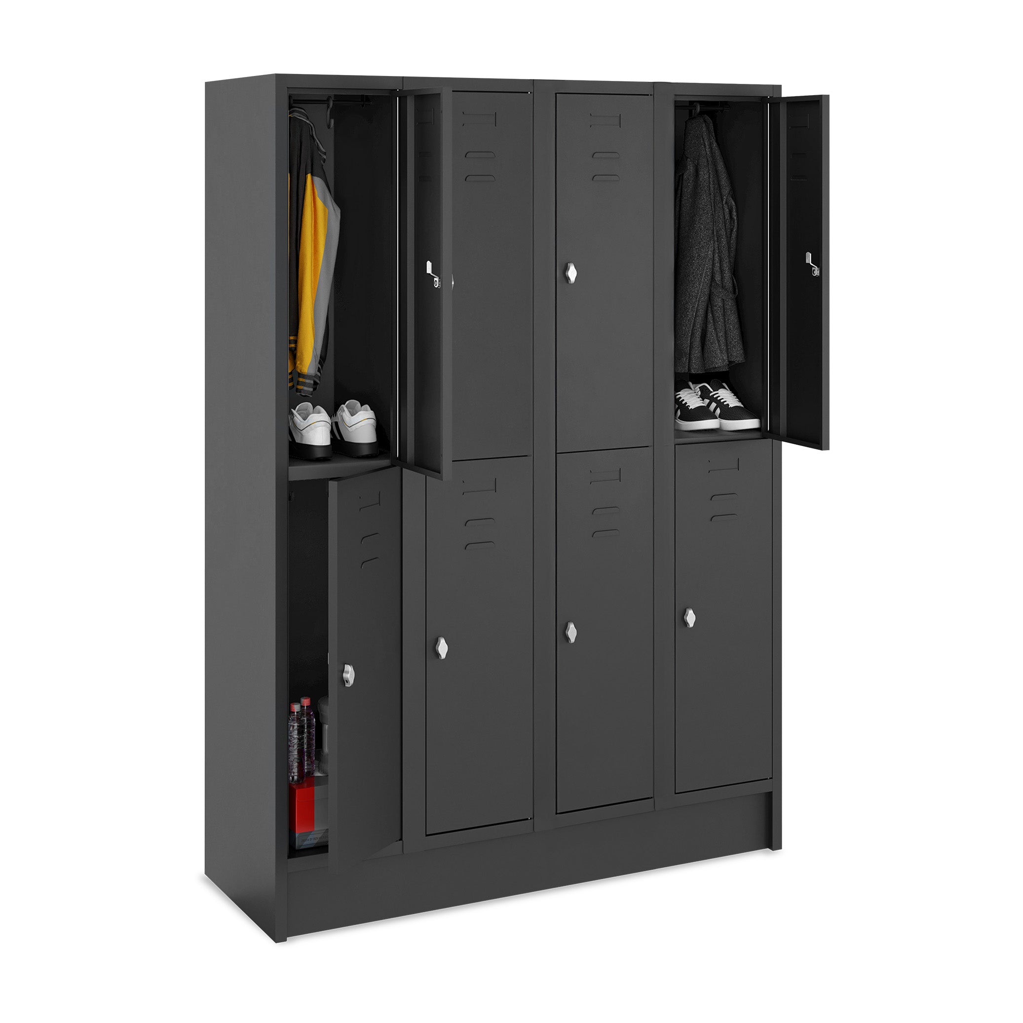 Fächerschrank 4 Abteile, 8 Fächer, 300 mm breit, Tiefschwarz | Robuste Verarbeitung, modernes Design, sichere Verwahrung