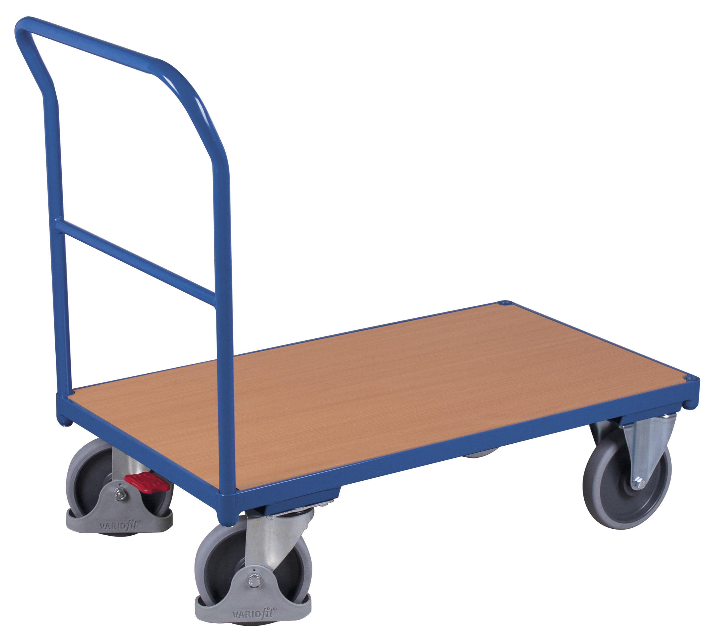 Kompakter Schiebebügelwagen 880 x 500 mm mit Holzladefläche, 400 kg Traglast, RAL 5010, ideal für Lager & Werkstatt Großzügiger Schiebebügelwagen 1230 x 800 mm mit Holzladefläche, 500 kg Traglast, RAL 7016, ideal für Werkstatt & Lager