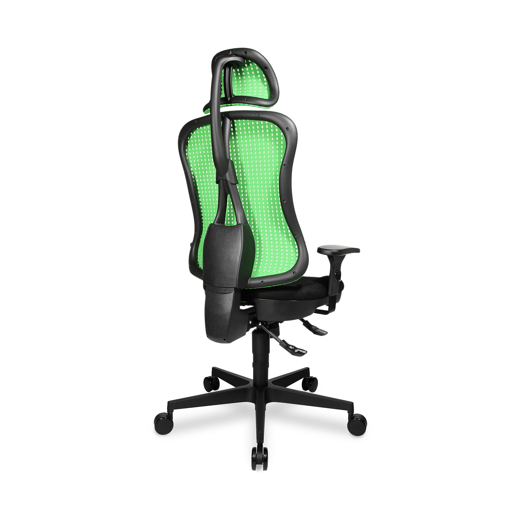 Bürodrehstuhl Headpoint – Ergonomischer Bürostuhl mit Armlehnen & Kopfstütze, Grünes Polster | GS geprüft