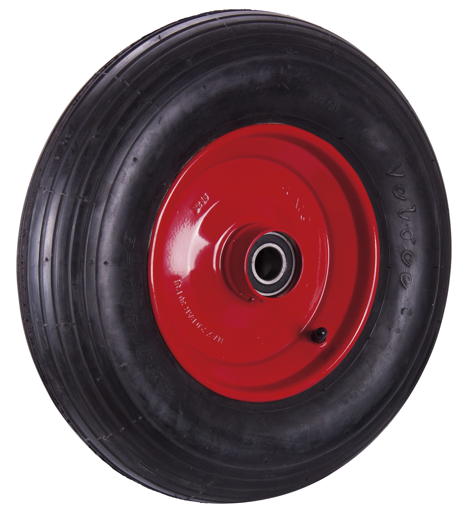 Leistungsstarkes Luftrad mit Rillenprofil Ø 400 mm, Stahlfelge rot lackiert Leistungsstarkes Luftrad mit Rillenprofil Ø 400 mm, Stahlfelge rot lackiert