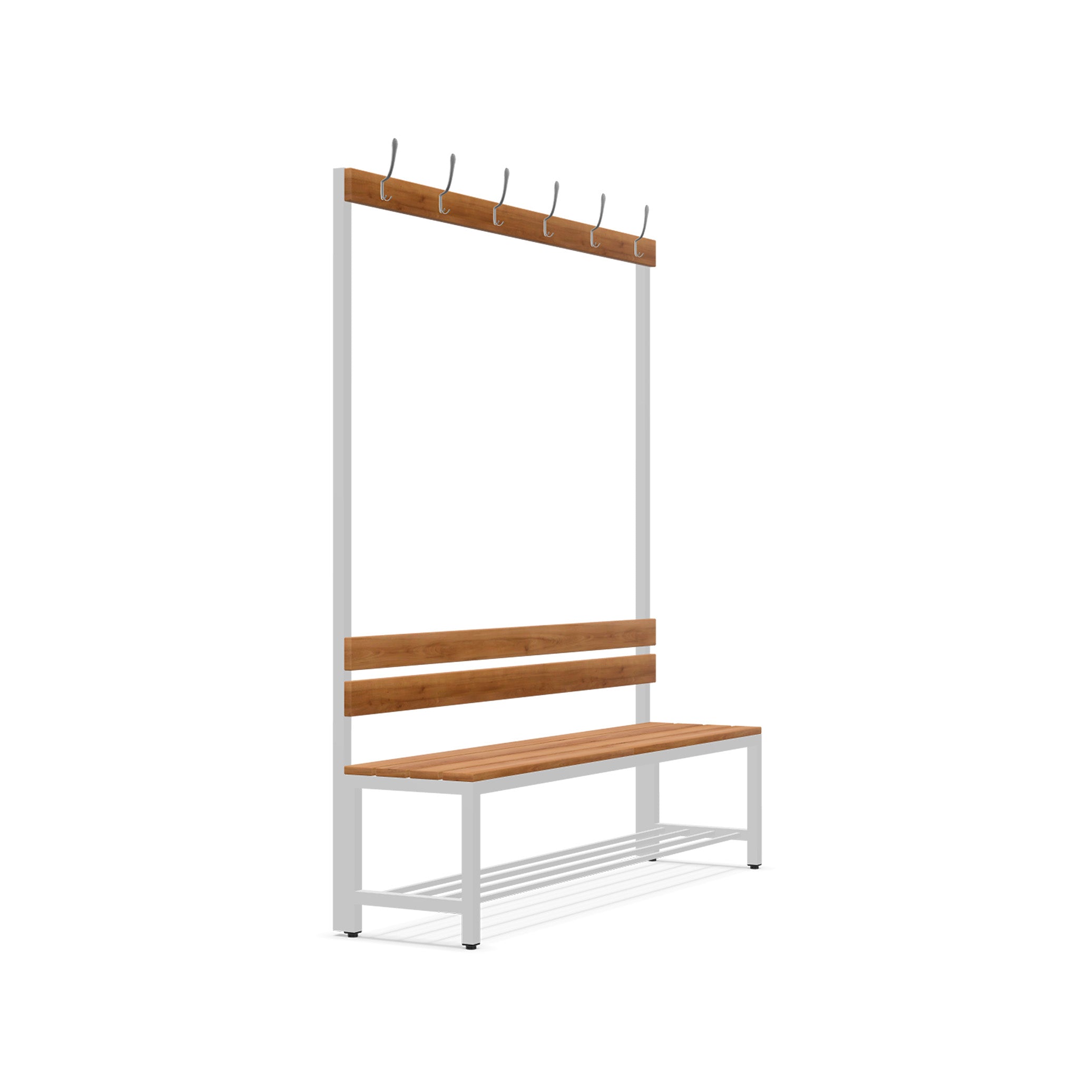 Platzsparende Garderobenbank mit Haken und Schuhrost, einseitig – 1500 × 400 × 1800 mm Praktische Garderobenbank mit Haken und Schuhrost, einseitig – 1600 × 400 × 1800 mm