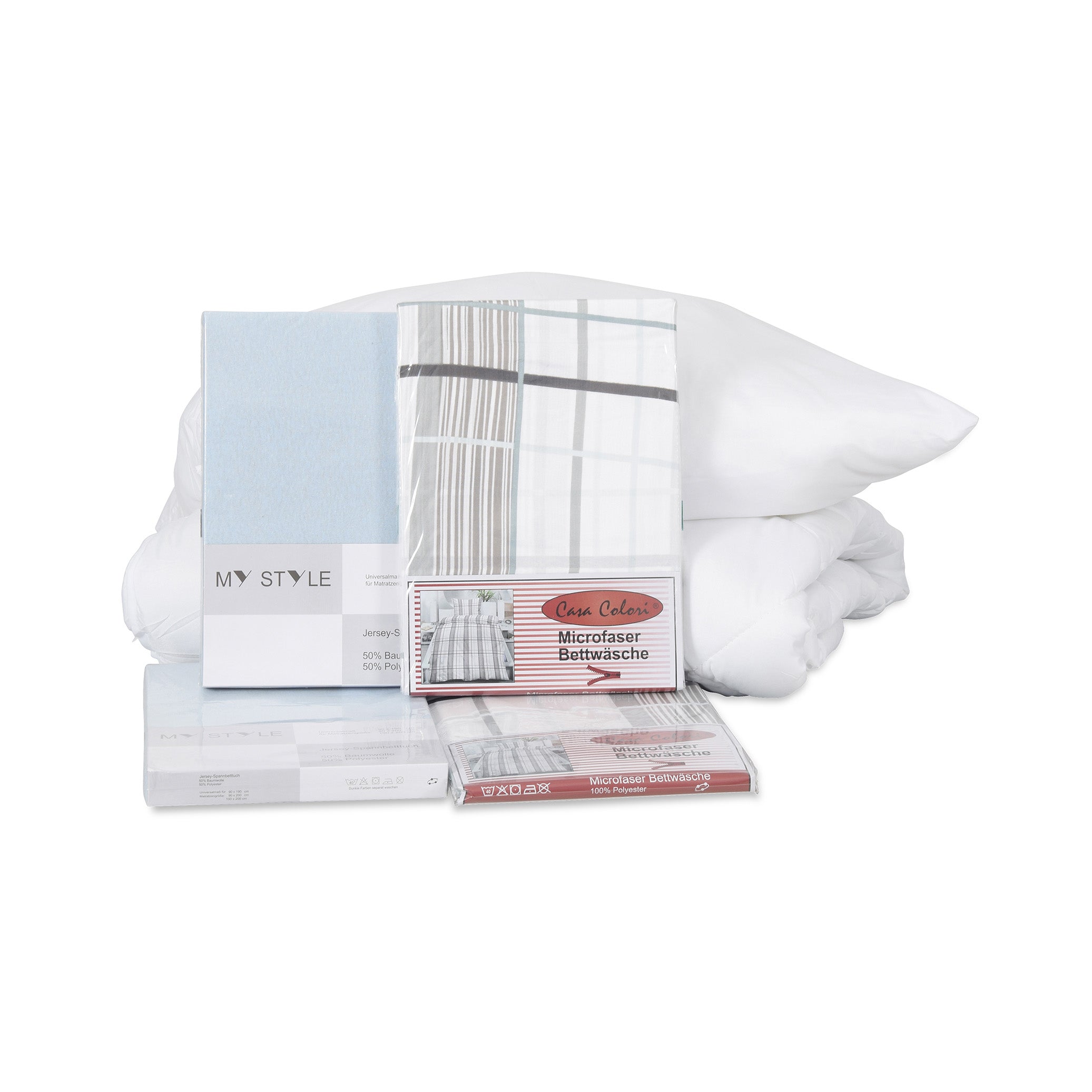 Vollständiges Schlafgarnituren-Set – Decke, Kissen, Bettwäsche & Spannbettlaken – pflegeleichtes Komplettpaket für Einrichtungen