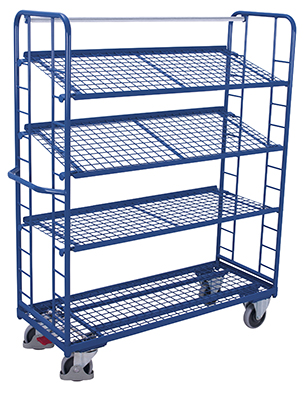 Vielseitiger Etagenwagen 1510 × 550 × 1815 mm mit 4 Drahtgitterböden, 250 kg Traglast, RAL 5010, ideal für Kommissionierung & Werkstatt Zuverlässiger Etagenwagen 1805 × 650 × 1855 mm mit 4 Drahtgitterböden, 400 kg Traglast, RAL 5010, ideal für Kommissionierung & Werkstatt