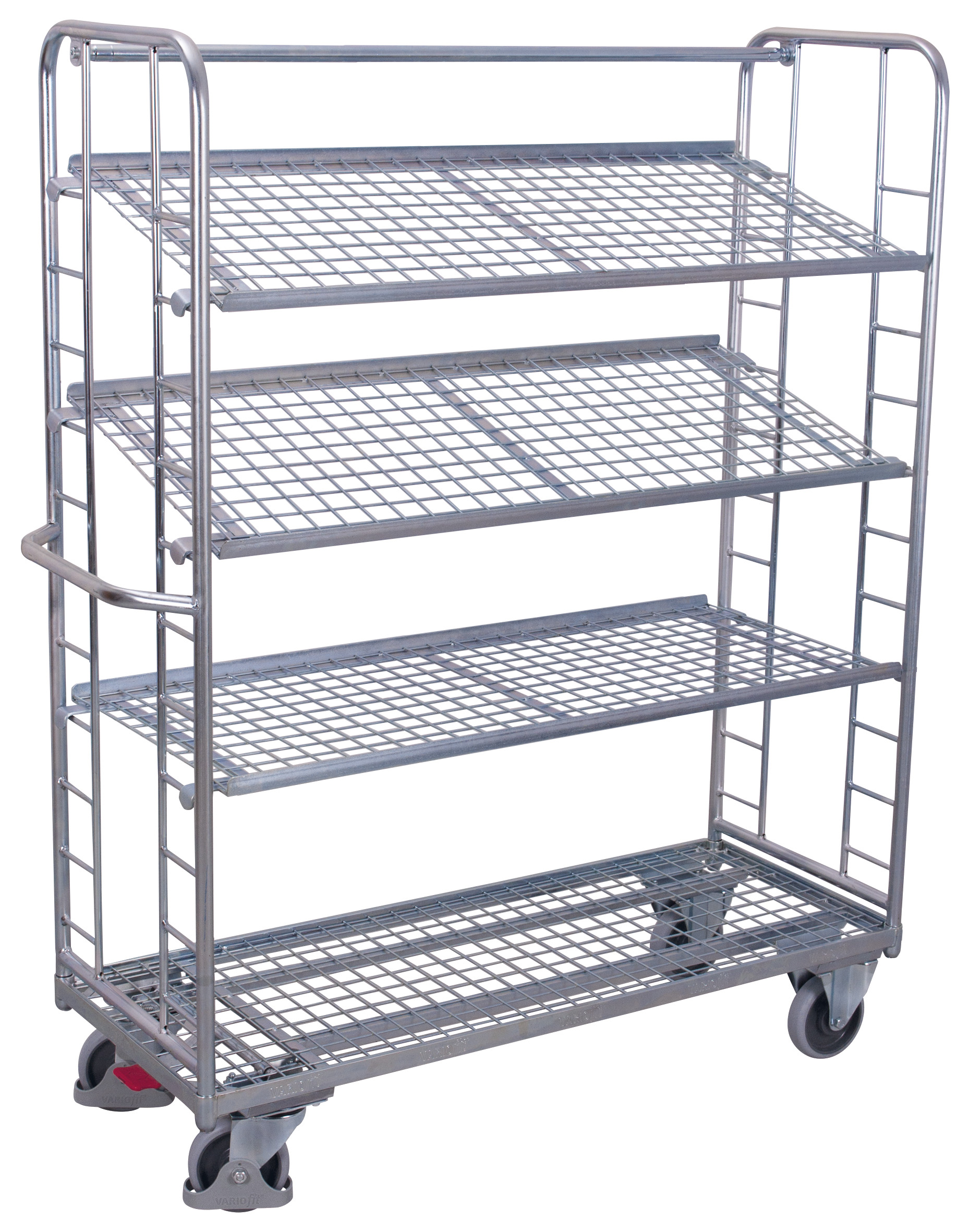 Strukturierter Etagenwagen 1510 × 550 × 1815 mm mit 4 Drahtgitterböden, 250 kg Traglast, verzinkt, ideal für Lager & Werkstatt Großzügiger Etagenwagen 1805 × 650 × 1855 mm mit 4 Drahtgitterböden, 400 kg Traglast, verzinkt, ideal für Lager & Werkstatt