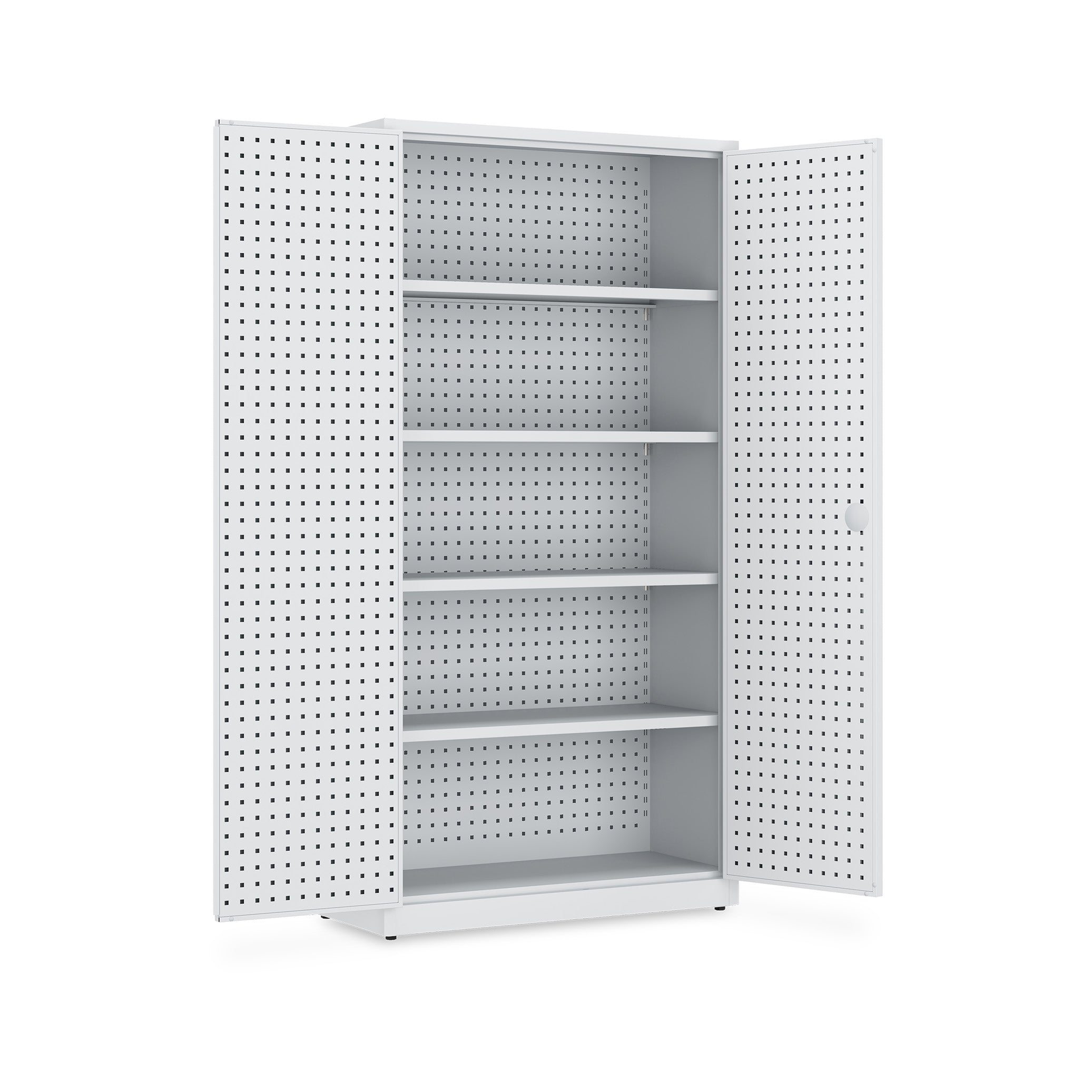Metall-Werkstattschrank 920 × 450 × 1940 mm – 4 Fachböden, Scharniertüren, lichtgrau / lichtgrau