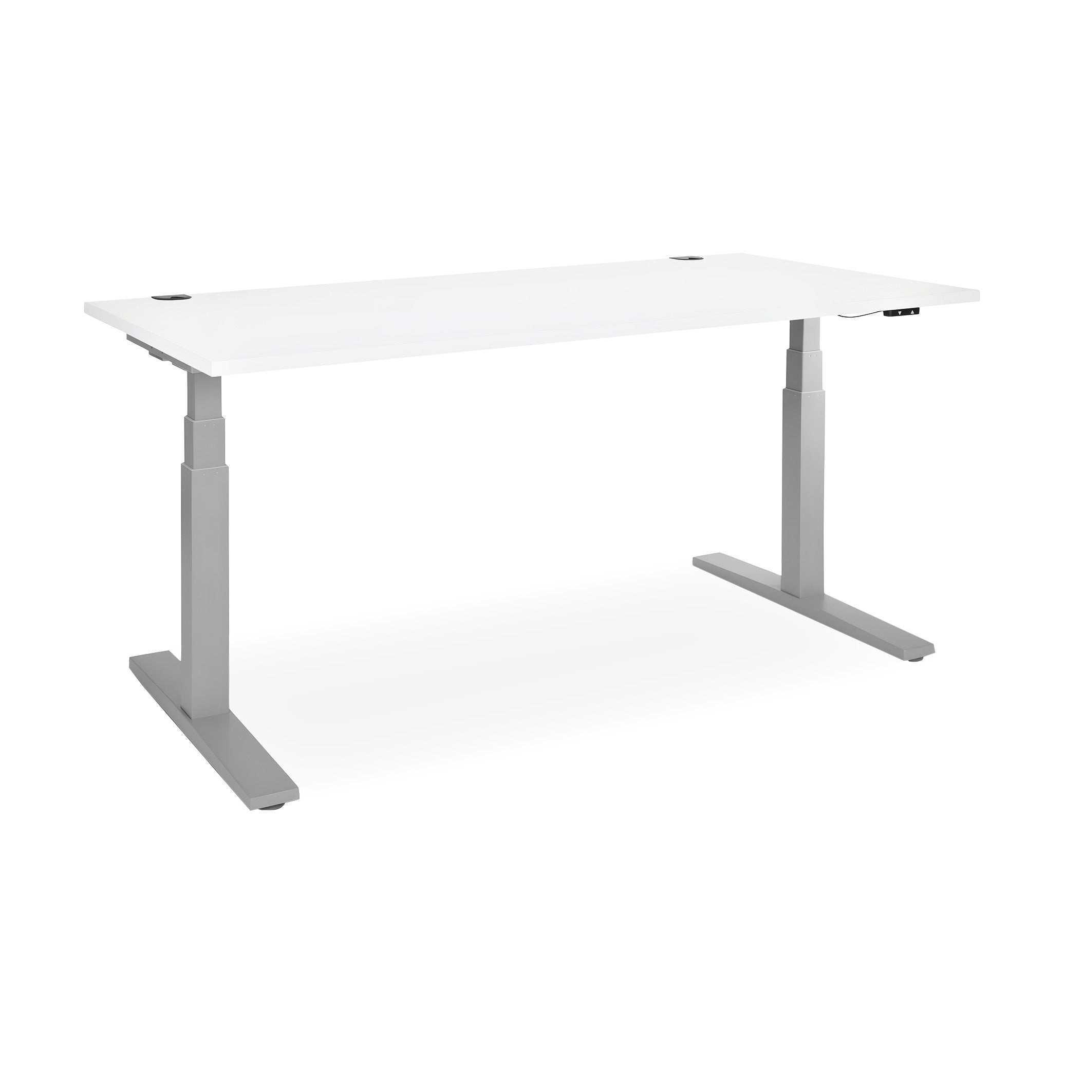 Schreibtisch elektrisch höhenverstellbar 2000 x 1000 mm – Höhe 610-1250 mm, Farbe Weißaluminium / Weiß