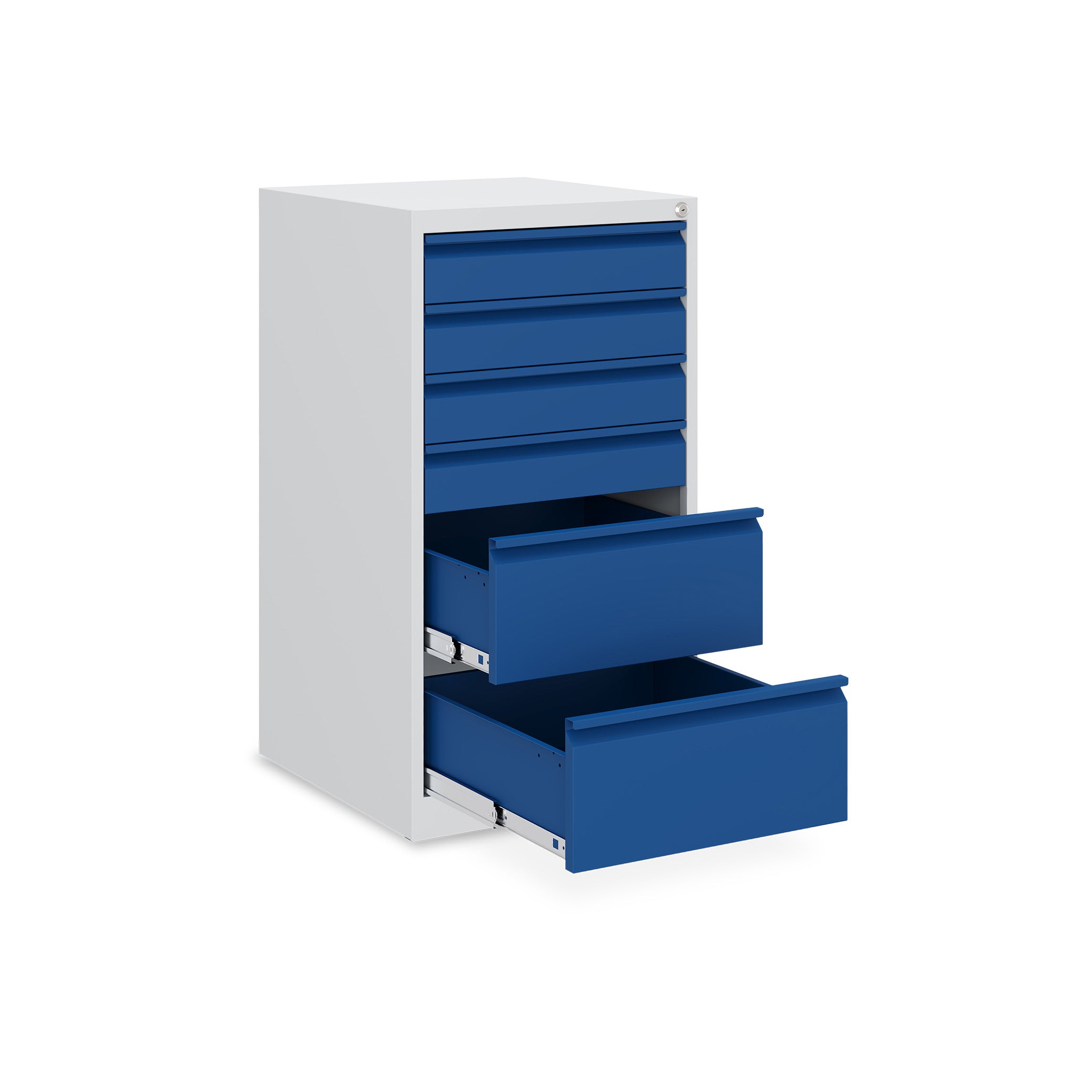 Stabiler Schubladenschrank 500 × 500 × 900 mm – mit 6 Schubladen, Farbe lichtgrau / enzianblau Stabiler Schubladenschrank 500 × 500 × 900 mm – mit 6 Schubladen, Farbe lichtgrau / enzianblau