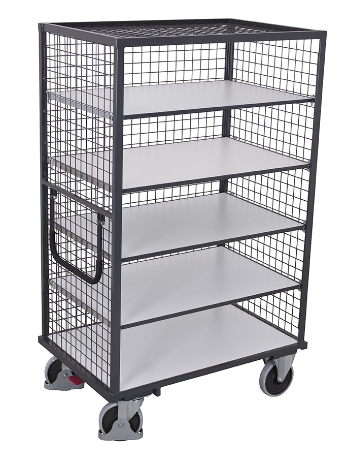 Leitfähiger ESD-Etagenwagen 1115 × 730 mm mit Schiebe-/Ziehbügel, 3 Böden, 500 kg Traglast, lichtgrau, ideal für Montage & Elektroniklager Leitfähiger ESD-Etagenwagen 1315 × 830 mm mit 3 Ladeflächen, Schiebe-/Ziehbügel, 500 kg Traglast, lichtgrau, ideal für ESD-Schutzzonen & Elektronikmontage