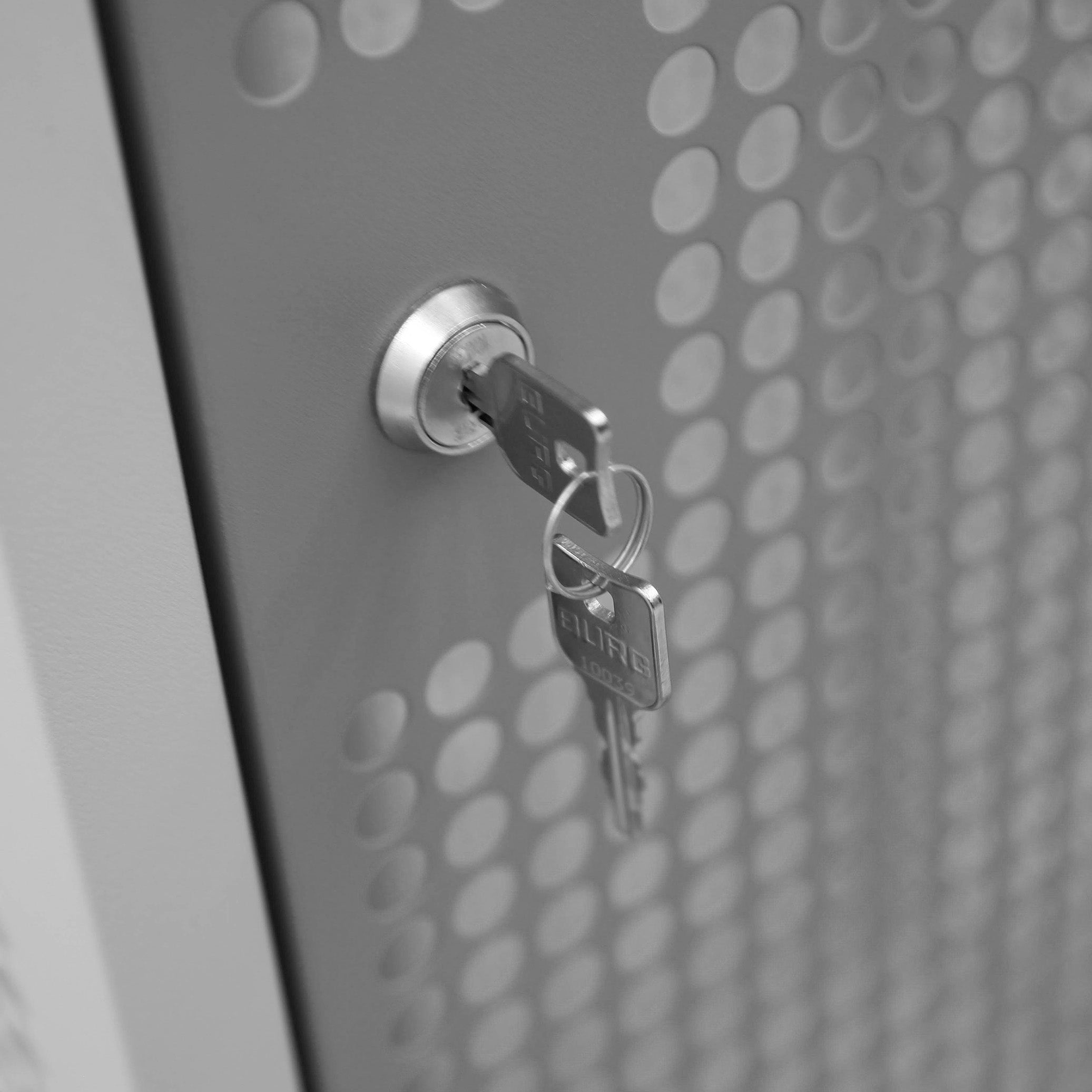 Belüfteter Lochblechspind, 2 Reihen, 4 Türen, 600 × 500 × 1800 mm, Farbe lichtgrau