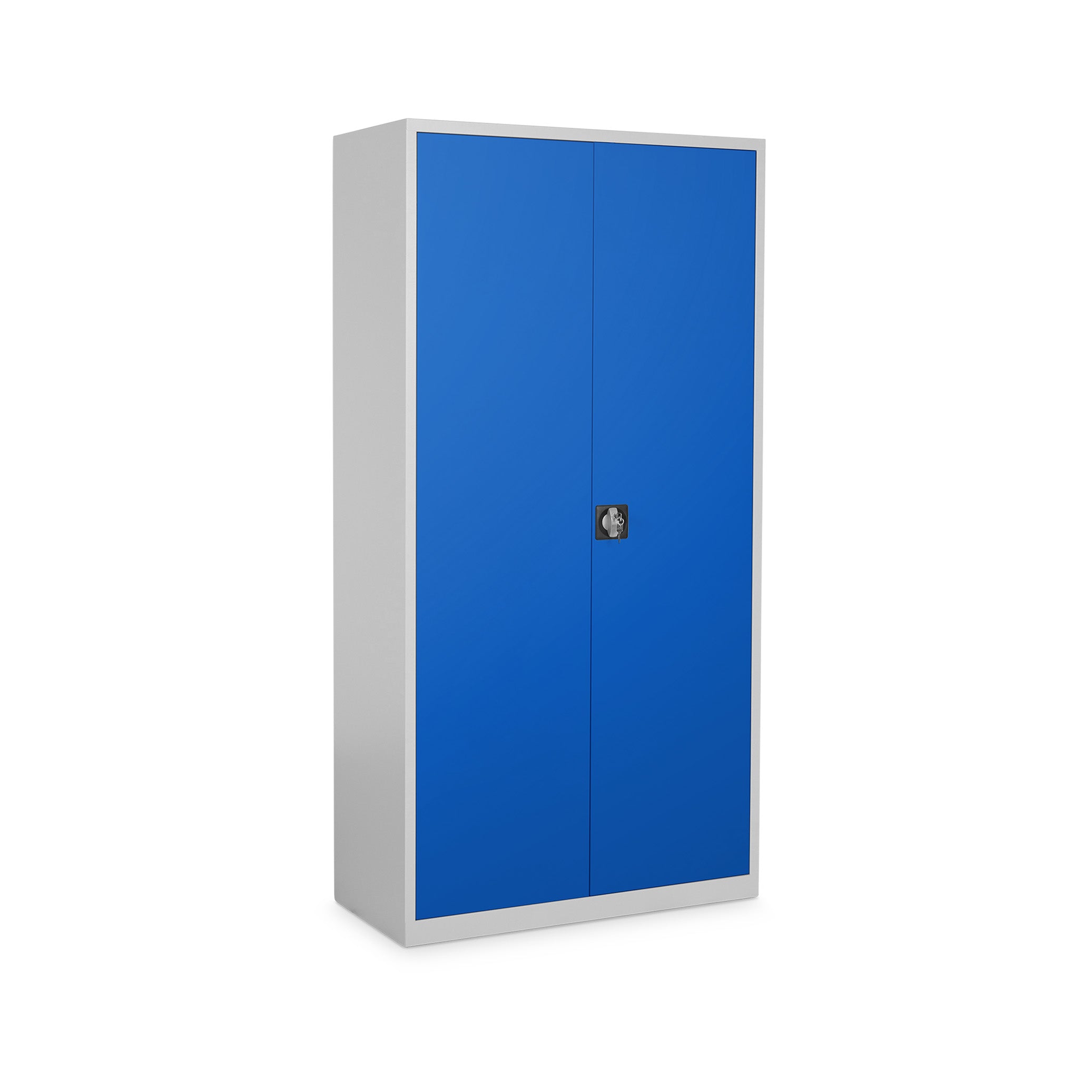 Kleider-/Aktenschrank 920 × 420 × 1950 mm, 5 Ordnerhöhen, 4 Fachböden, Farbe Lichtgrau / Enzianblau
