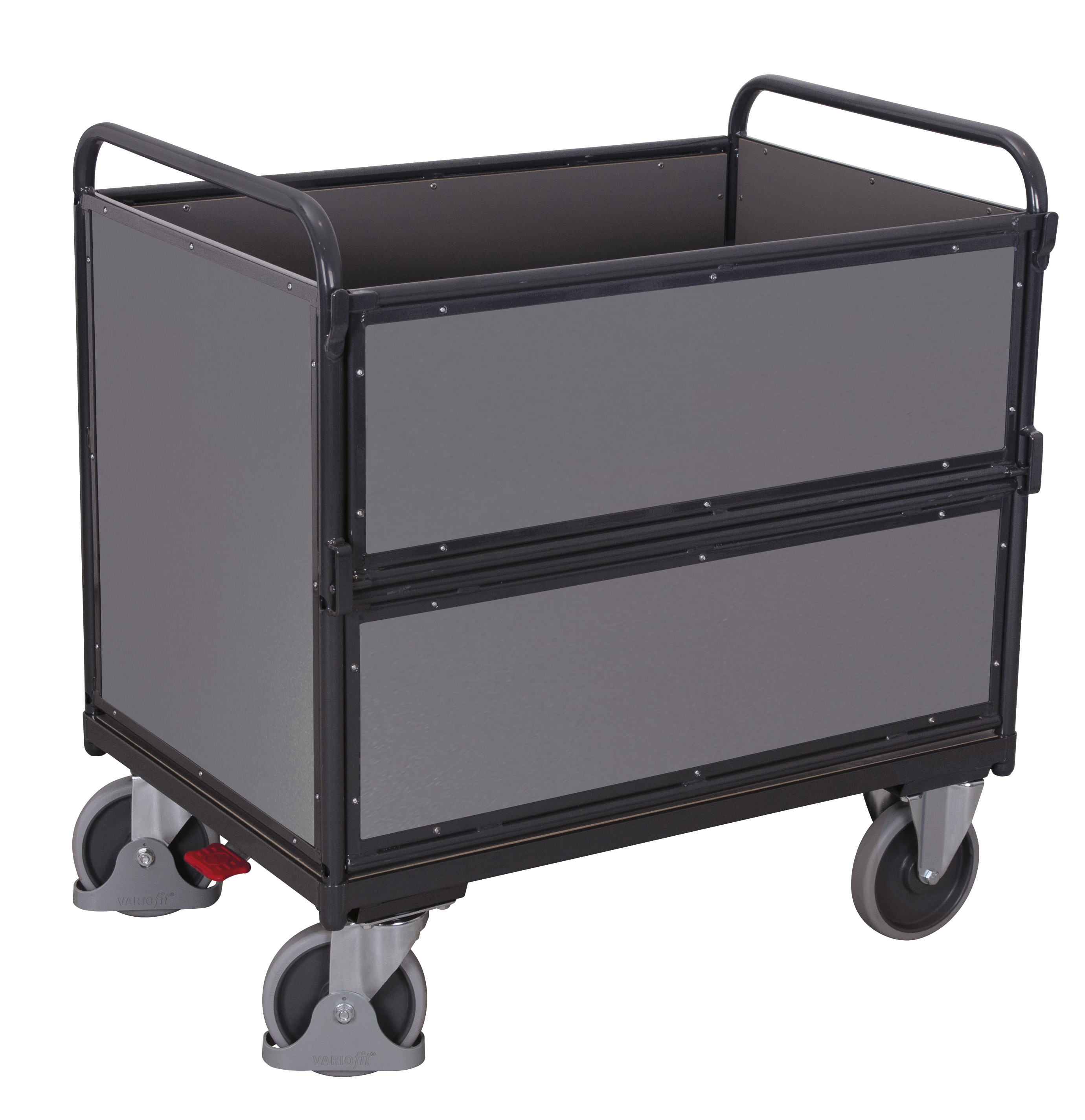 Großvolumiger Holzkastenwagen 1060 × 715 mm mit abklappbarer Längswand, 500 kg Traglast, RAL 7016, ideal für Lager & Werkstatt Robuster Holzkastenwagen 1260 × 815 mm mit abklappbarer Längswand, 500 kg Traglast, RAL 7016, ideal für Lager & Werkstatt