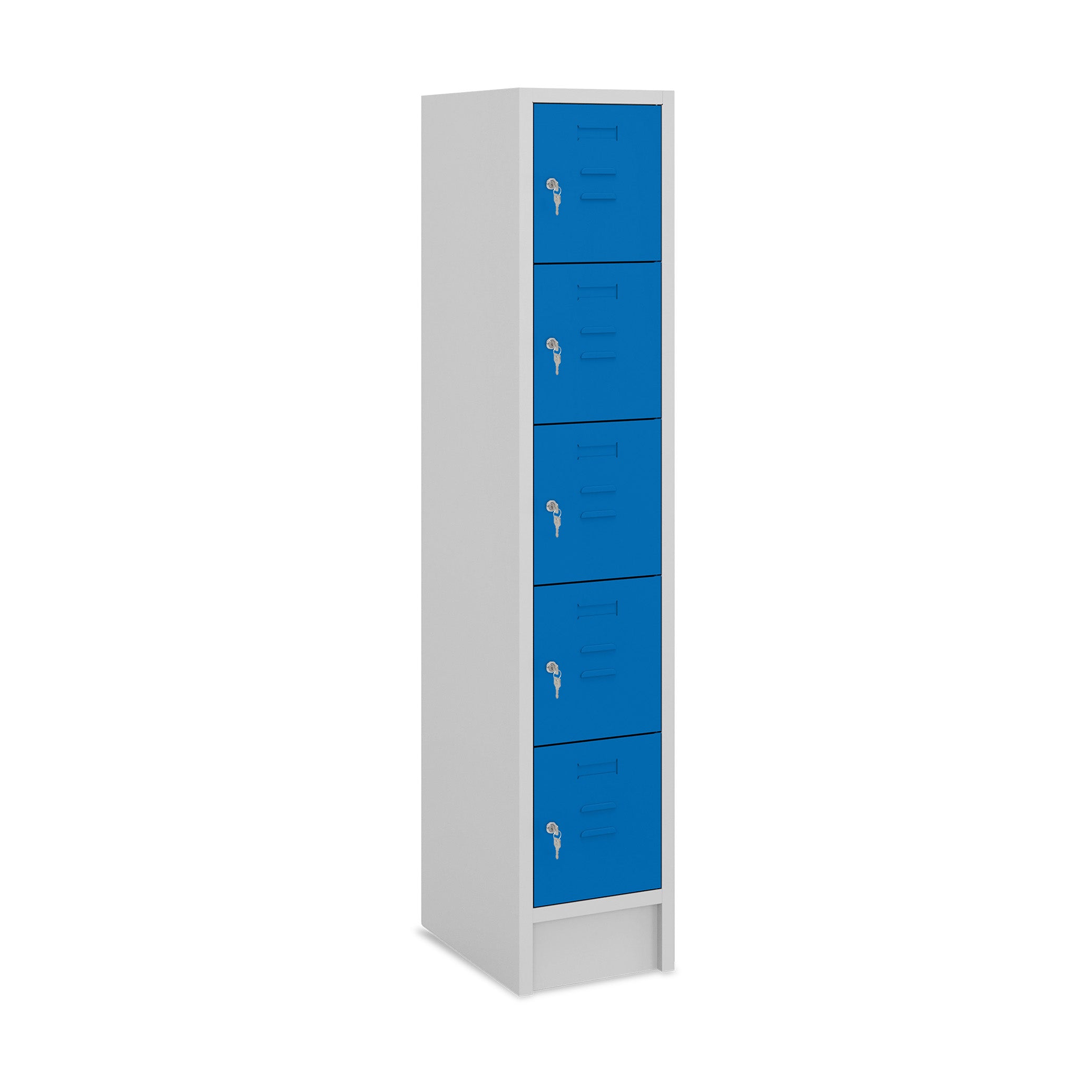 Platzsparender Fächerschrank mit 5 Türen, 350 × 500 × 1800 mm, Farbe lichtgrau / enzianblau