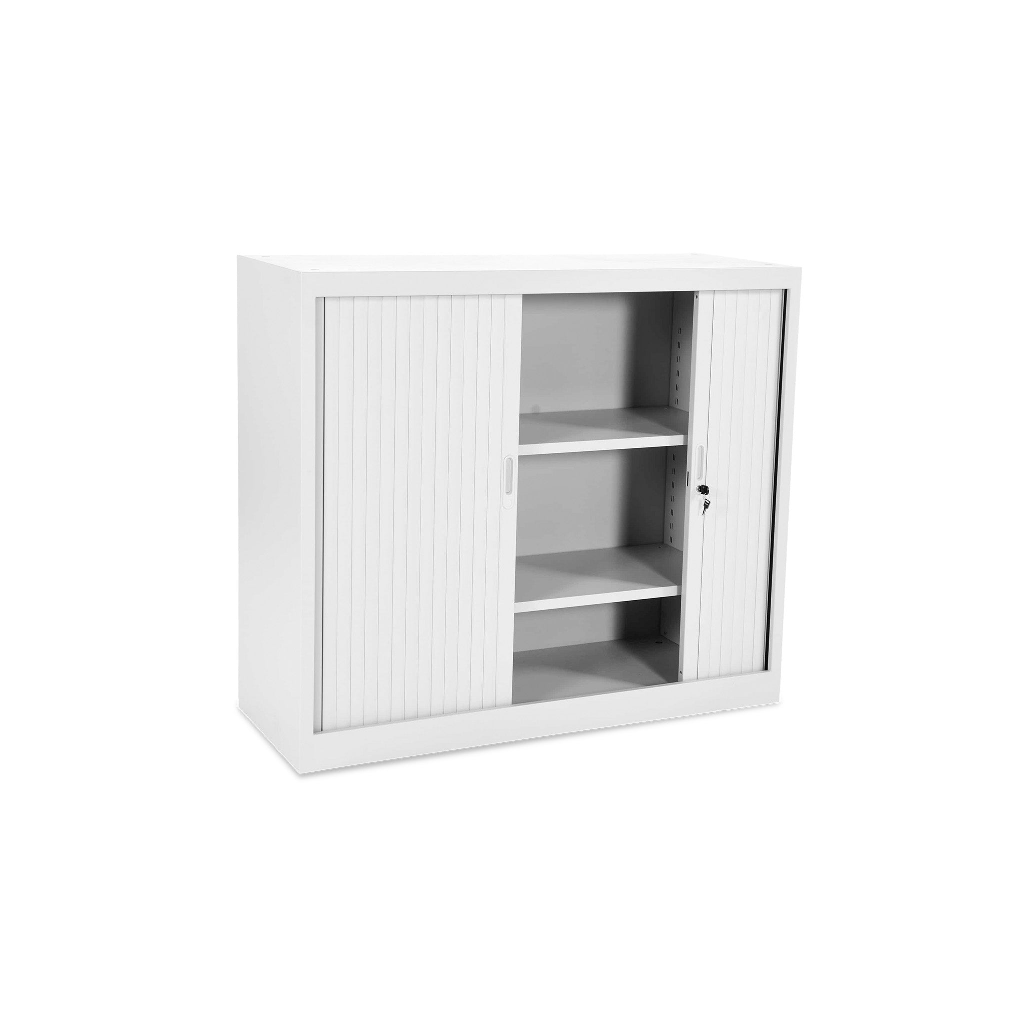 Mittelhoher Rollladenschrank 1200 × 450 × 1050 mm, farbe signalweiß/weiß, 2,5 Ordnerhöhen, 2 Fachböden