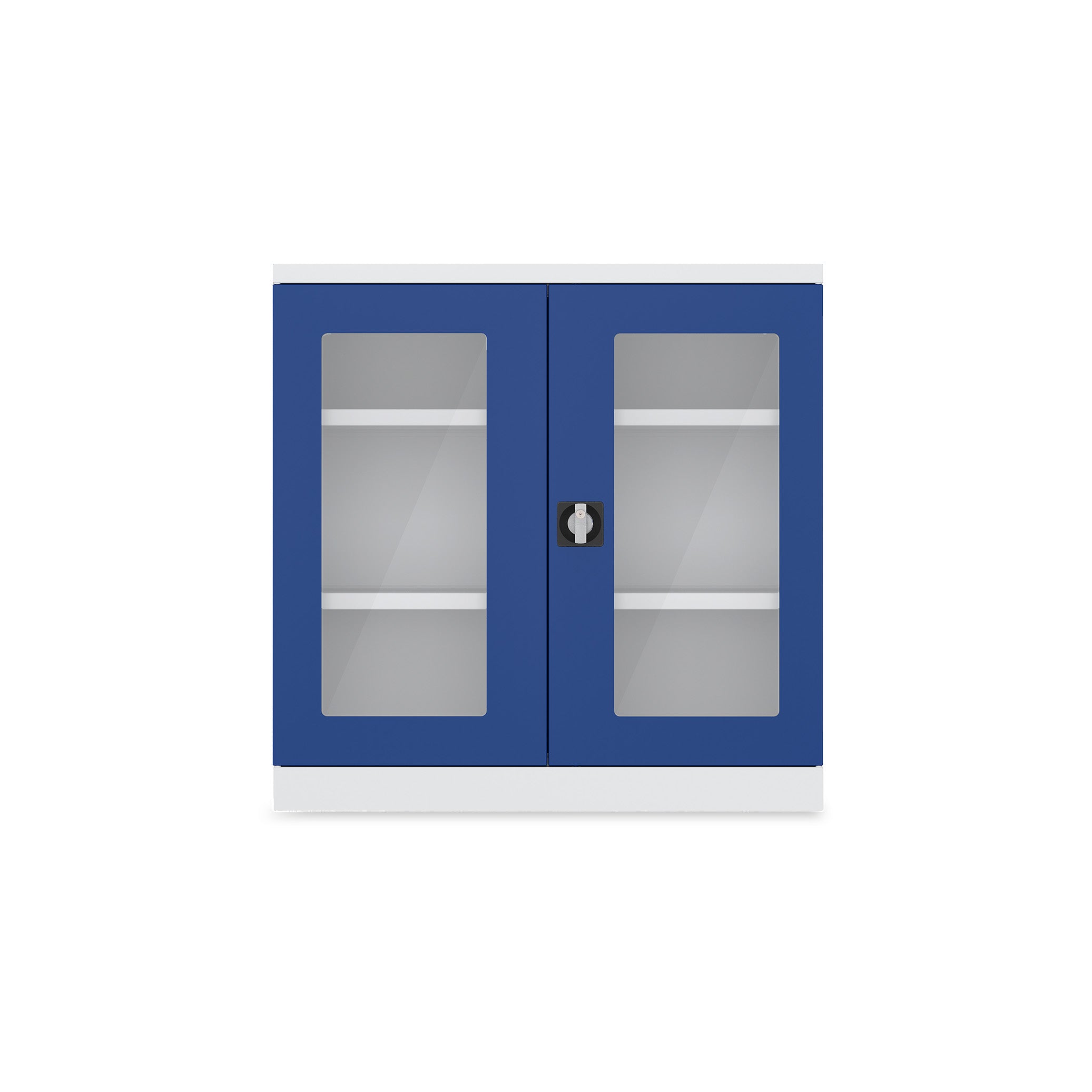 Kompakter Werkstattschrank mit Acrylglasfenster 1000 × 660 × 1000 mm, Farbe lichtgrau / enzianblau, 2 Fachböden