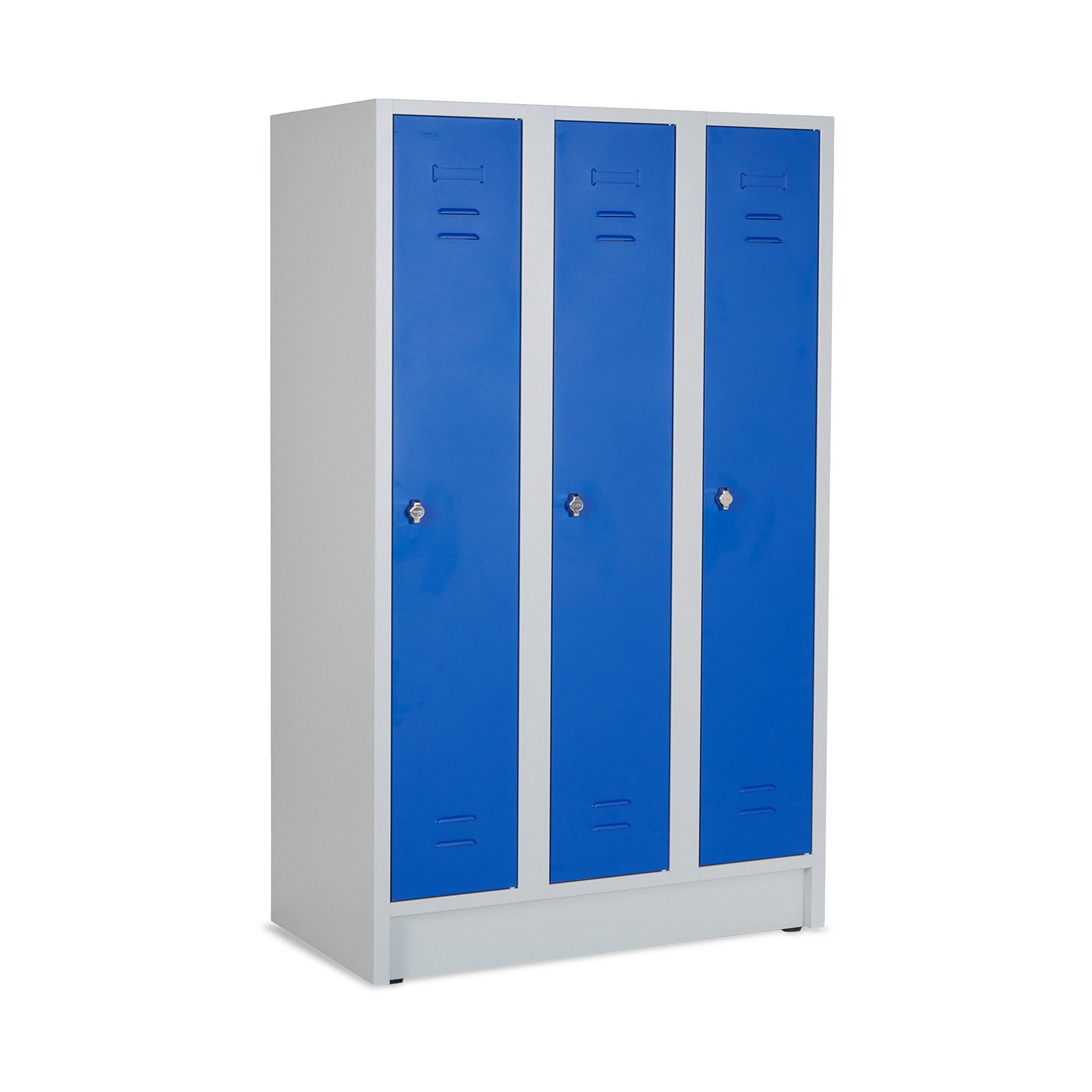 Geräumiger Reihenspind mit 3 Türen, 1200 × 500 × 1800 mm, Farbe lichtgrau / enzianblau
