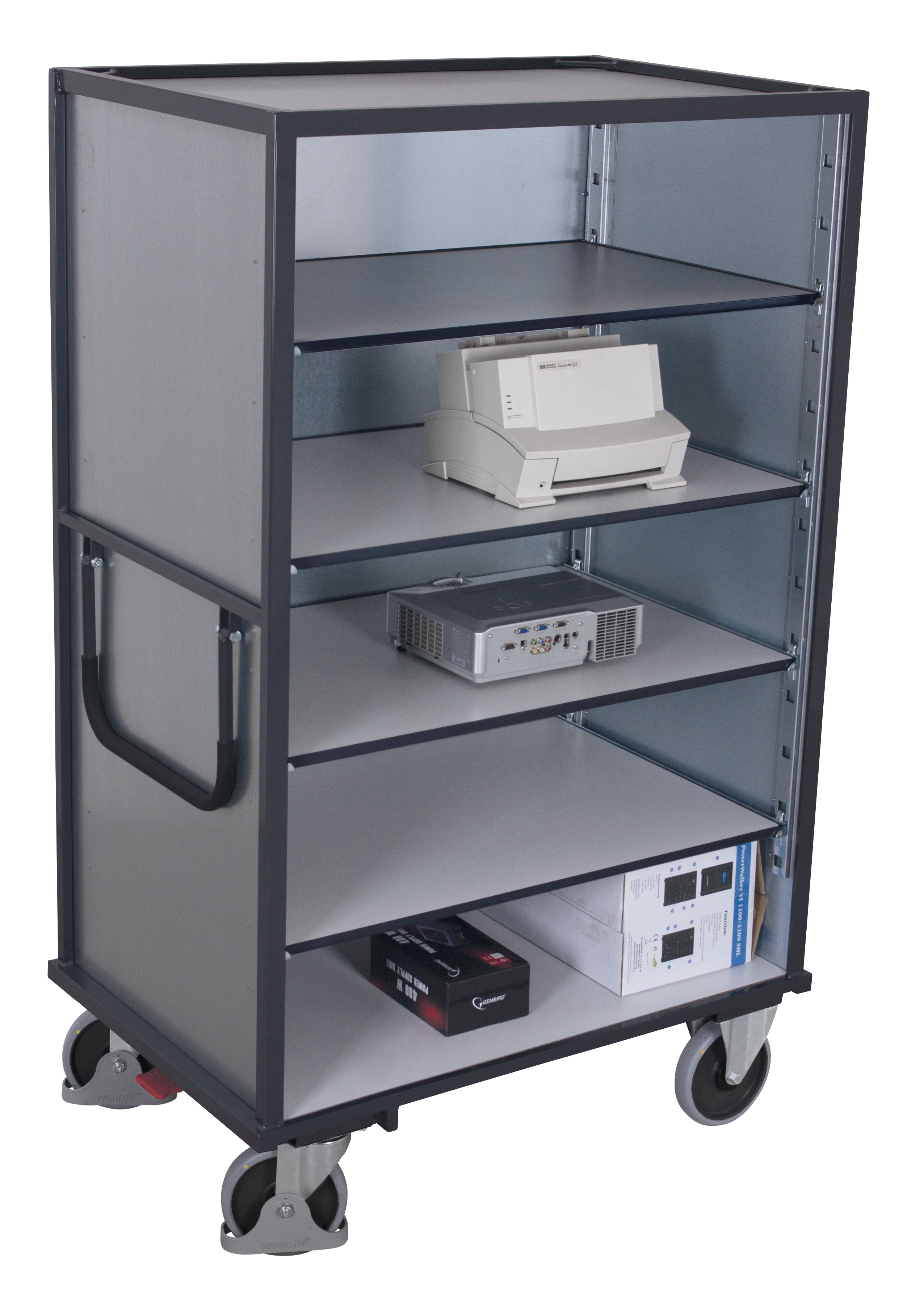 Großformatiger ESD-Etagenwagen 1315 × 830 × 1810 mm, fest verschweißt, mit verzinkten Stahlblech-Wänden