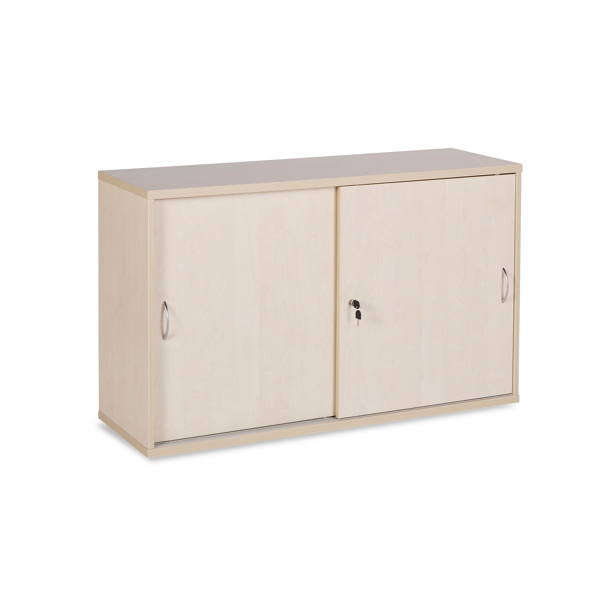 Kompakter Schiebetürenschrank 1200 × 400 × 740 mm, 2 Ordnerhöhen, Farbe Ahorn/Ahorn