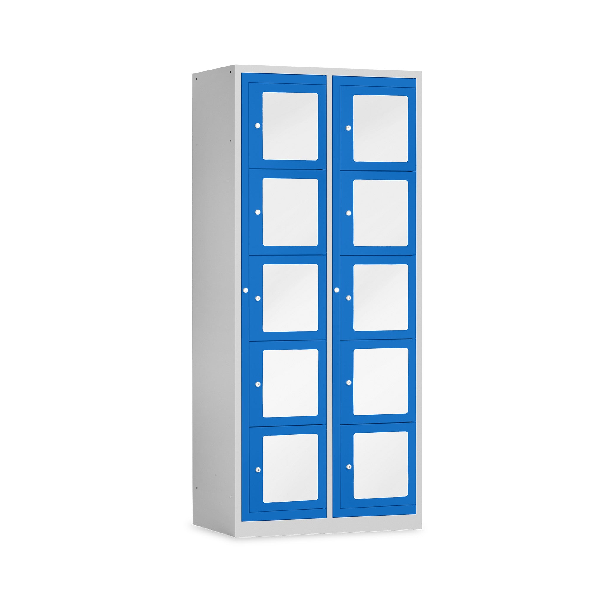 Schliessfachschrank mit Sichtfenster 2 Abteile 600 mm breit Lichtgrau Enzianblau Modern und funktional