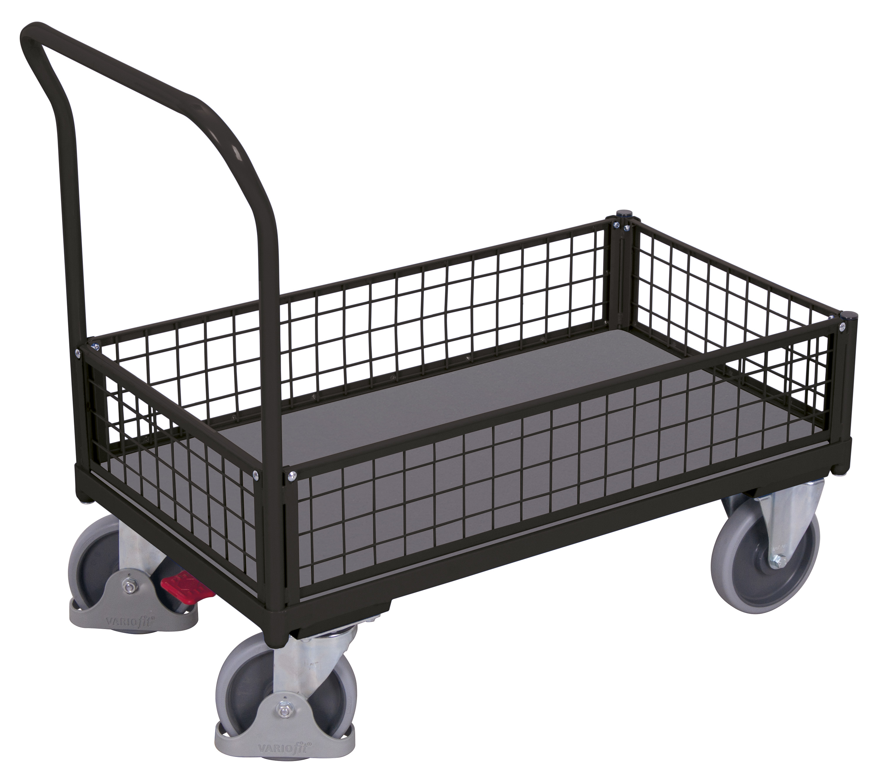 Robuster Kastenwagen 1325 × 800 mm mit Drahtwänden, 500 kg Traglast, RAL 7016, ideal für Lager & Werkstatt