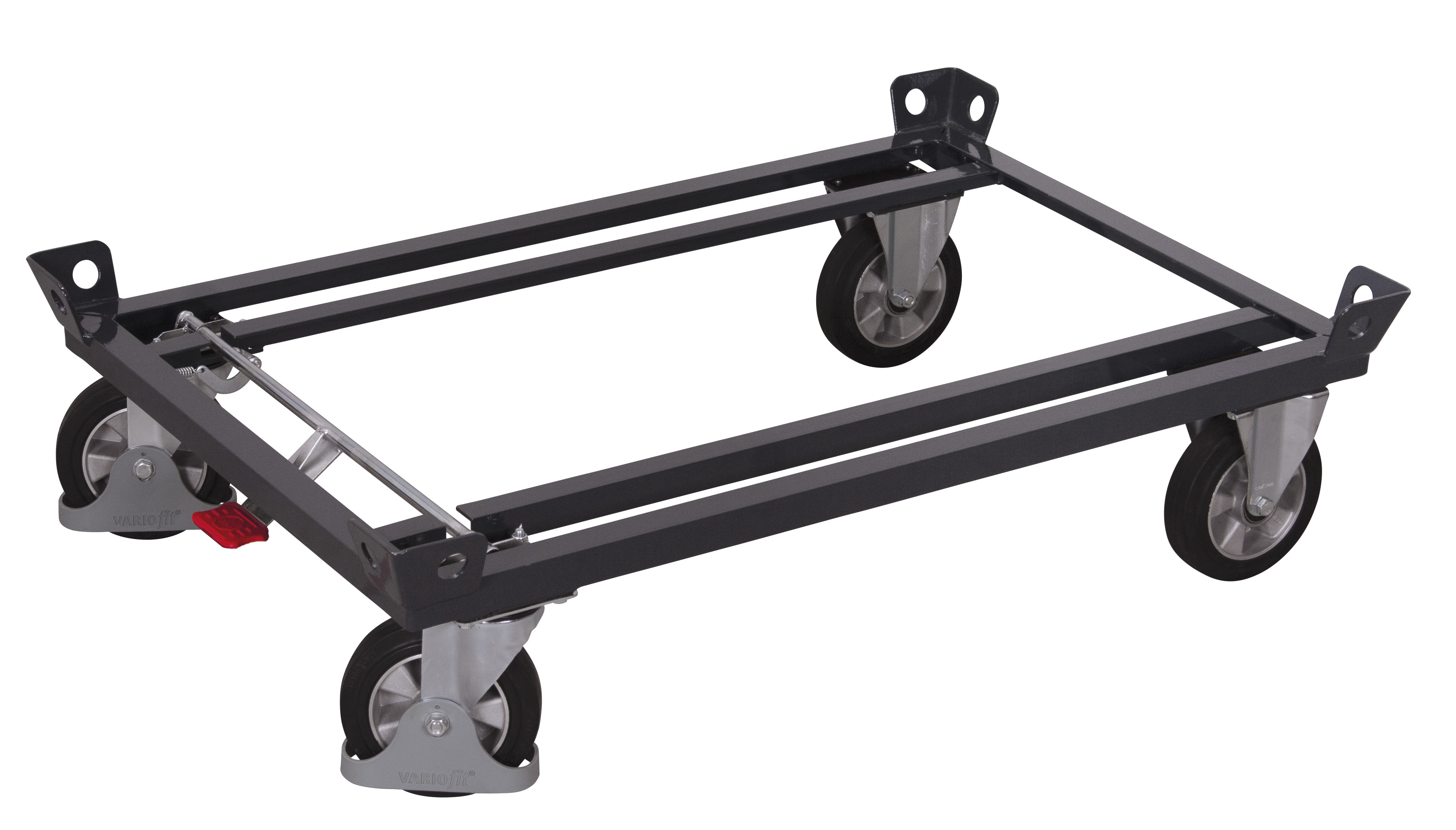 Vielseitiges Fahrgestell 1270 × 870 mm aus Stahl für Europaletten und Gitterboxen, 1200 kg Traglast, RAL 7016, ideal für Lager & Werkstatt Robustes Fahrgestell 1070 × 870 x 350 mm aus Stahl für Europaletten und Gitterboxen, 1200 kg Traglast, RAL 7016, ideal für Lager & Werkstatt