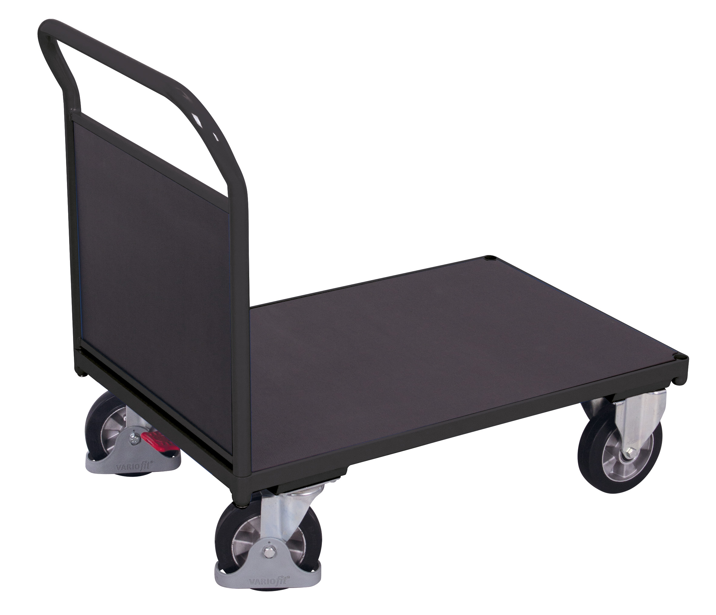 Robuster Stirnwandwagen 1130 × 700 mm mit Siebdruckplatte, 1000 kg Traglast, RAL 7016, ideal für Lager & Werkstatt Robuster Stirnwandwagen 2130 × 800 mm mit Siebdruckplatte, 1000 kg Traglast, RAL 7016, ideal für Lager & Werkstatt