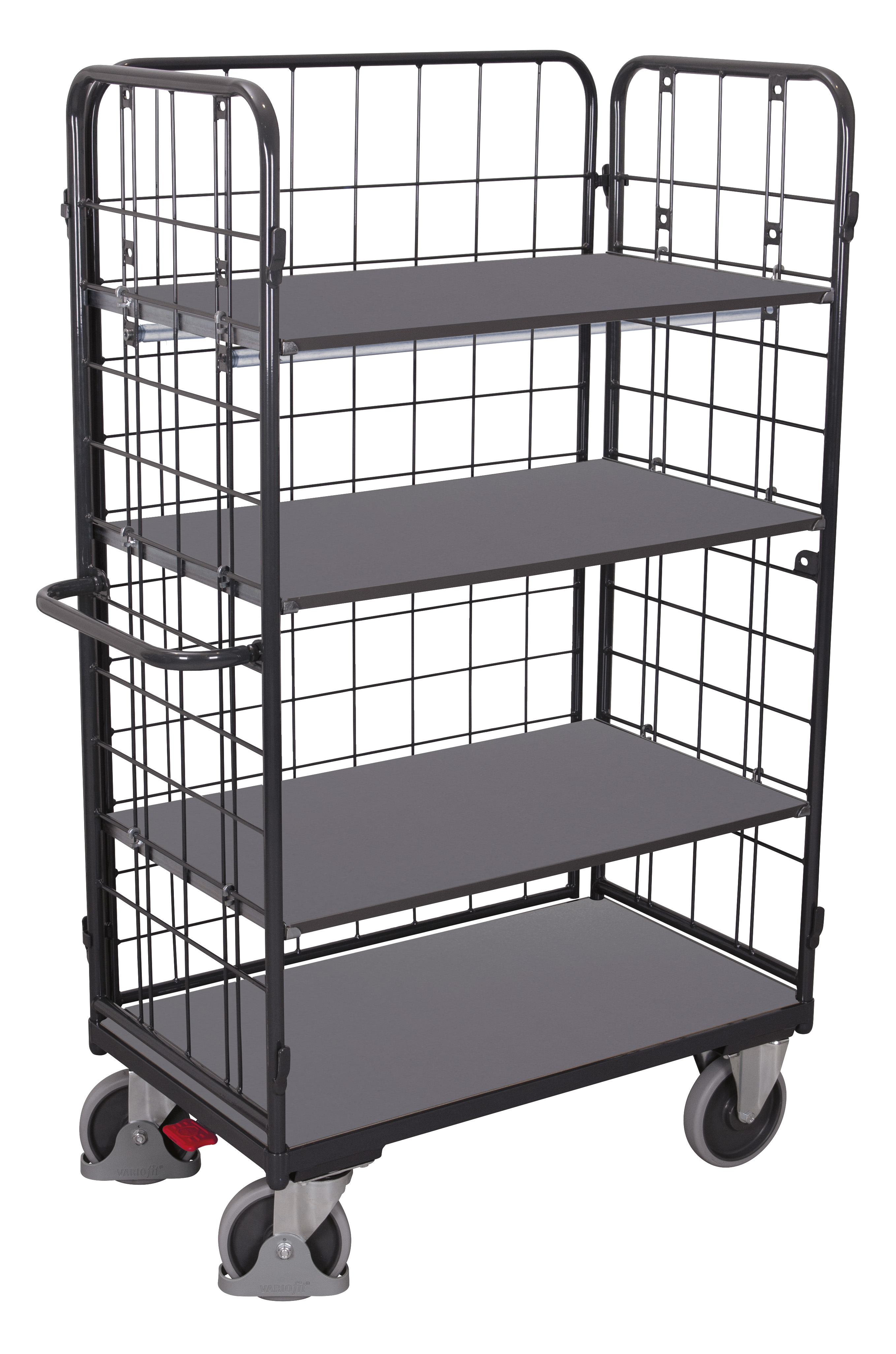Hoher Etagenwagen 1040 × 525 × 1780 mm mit Holzladeflächen, 400 kg Traglast, RAL 7016, ideal für Lager & Werkstatt Geräumiger Etagenwagen hoch 1390 × 825 × 1820 mm mit Holzladeflächen, 500 kg Traglast, RAL 7016, ideal für Lager & Werkstatt