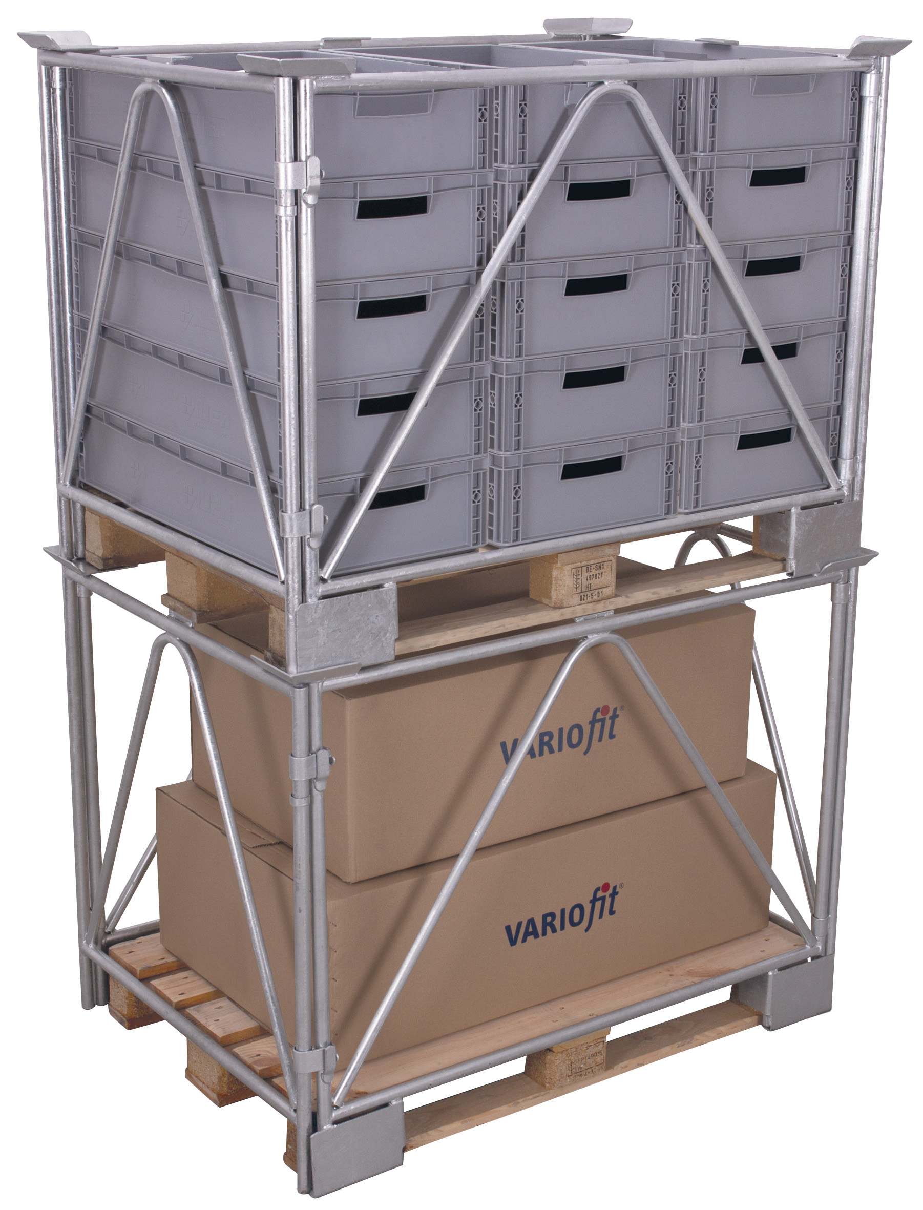 Hochbelastbarer Palettenaufsatz Typ 68, 1200 × 1000 mm, verzinkt, Nutzhöhe 1200 mm, 2000 kg Auflast, klappbar, stapelbar