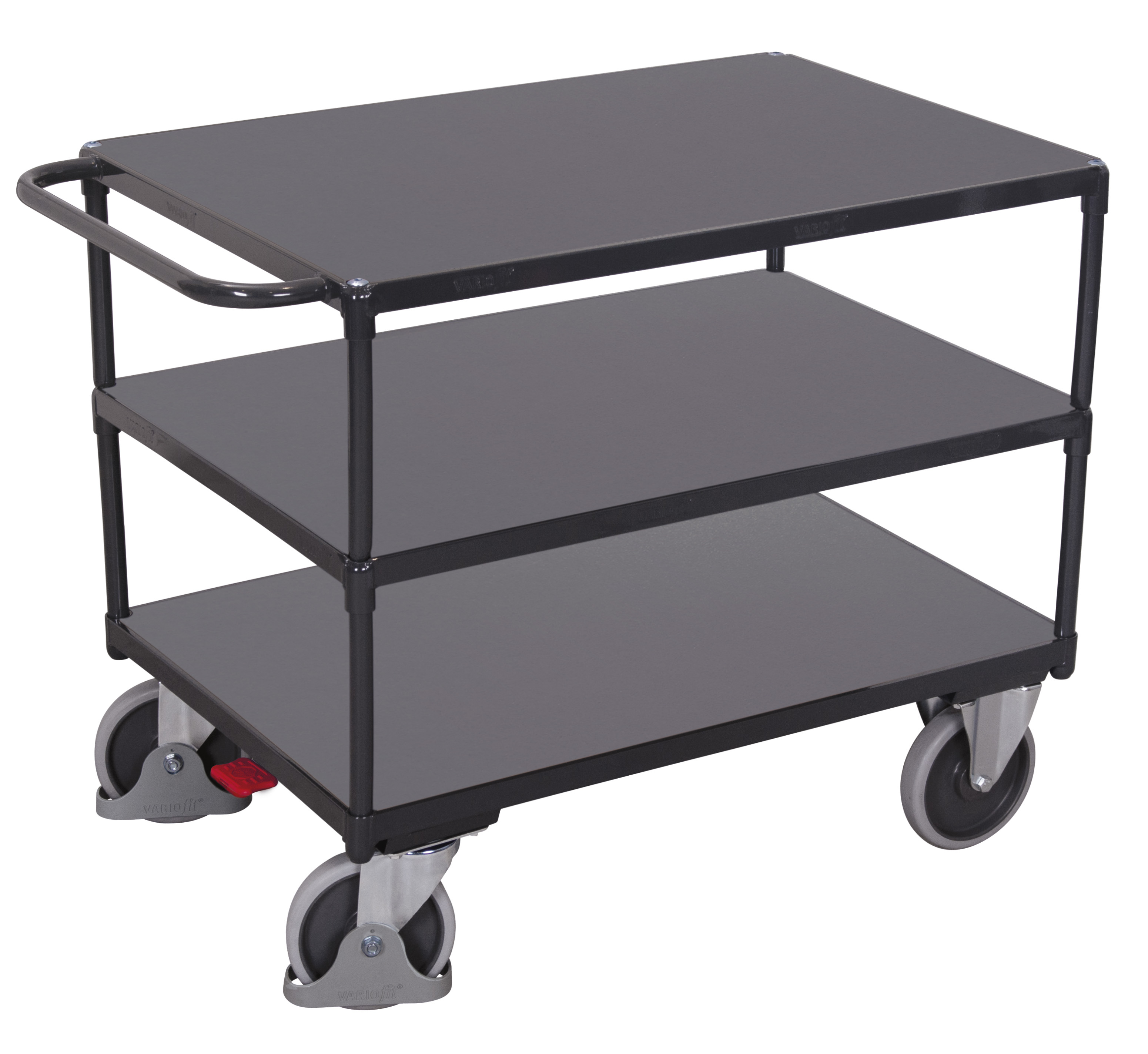 Effizienter Tischwagen 1190 × 700 mm mit 3 Holzladeflächen, 500 kg Traglast, RAL 7016, ideal für Lager & Werkstatt Robuster Tischwagen 1190 × 600 mm mit 3 Holzladeflächen, 500 kg Traglast, RAL 7016, ideal für Lager & Werkstatt