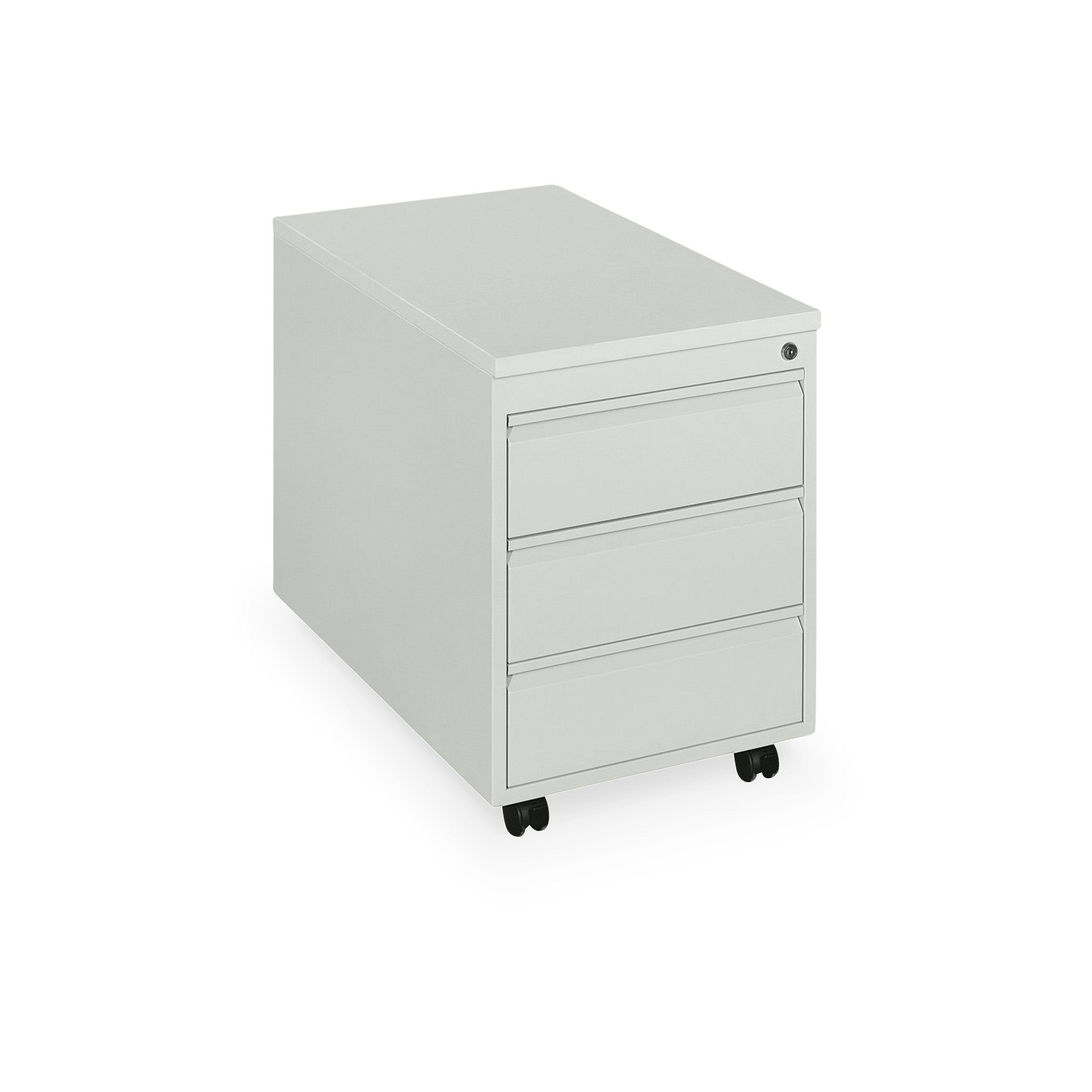 Rollcontainer aus Metall mit 3 Schubladen, 390 × 560 mm, 790 mm tief, mit Abdeckung, Dekor Signalweiß/Signalweiß – ideal für Büro & Homeoffice