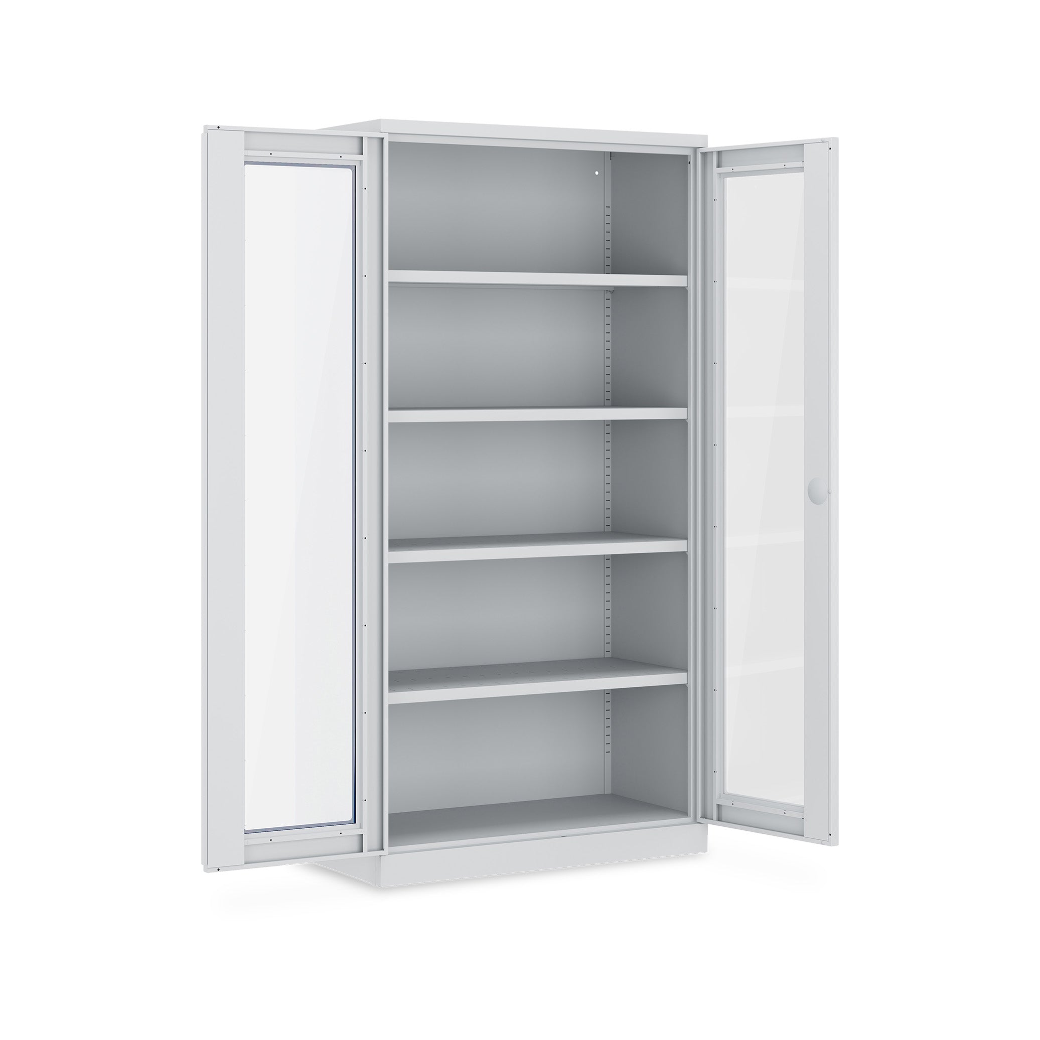 Werkstattschrank mit Acrylglasfenstern 1000 × 500 × 1950 mm – 4 Fachböden, Farbe lichtgrau