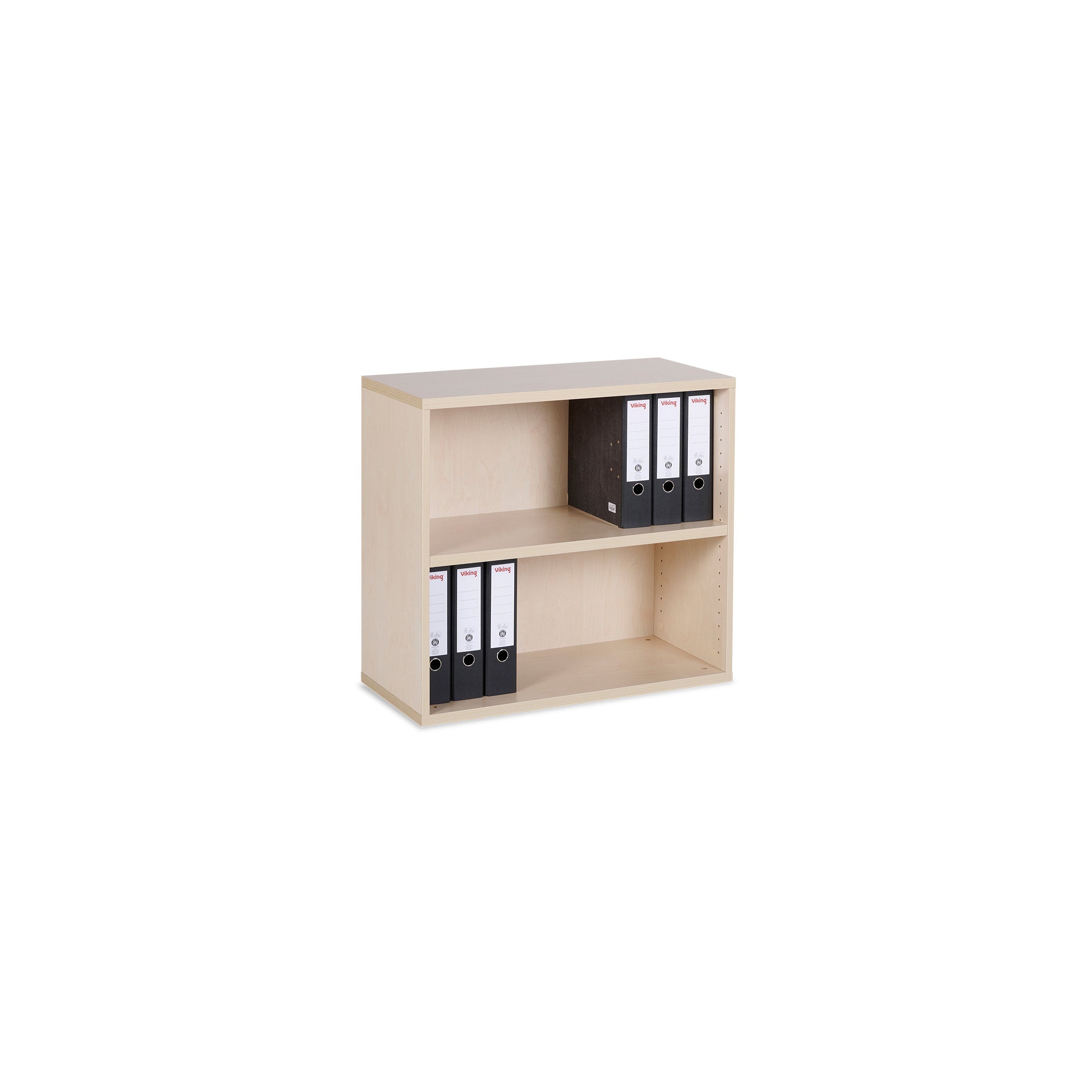 Kompakter Aktenschrank 800 × 375 × 740 mm mit Flügeltüren, 2 Ordnerhöhen – Farbe Ahorn Aktenschrank aus Holz mit 2 Ordnerhöhen – Dekor Ahorn, abschließbar (800 x 393 x 740 mm) – Kompakt, warm & vielseitig