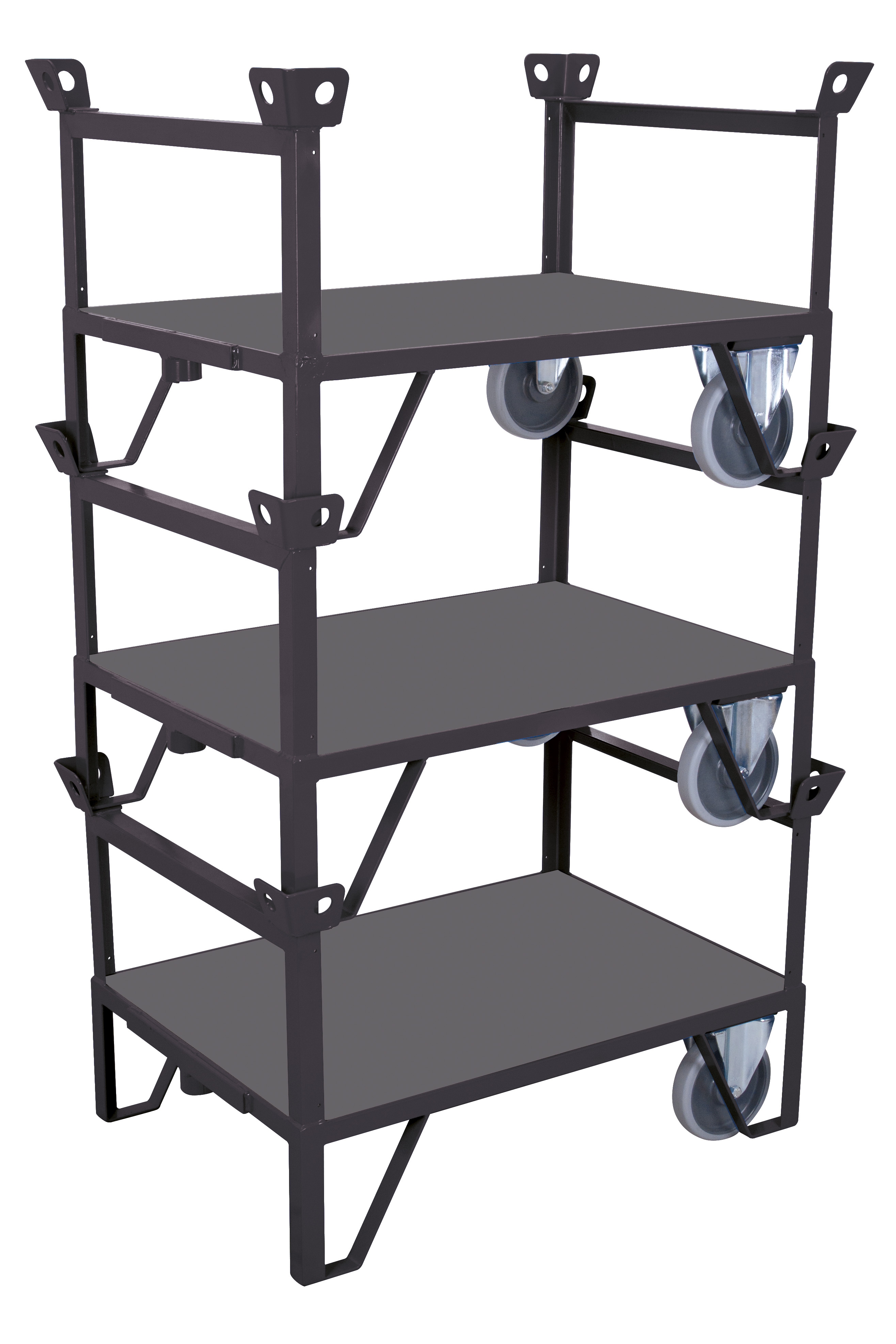 Stabile Rollplatte mit 2 Stirnwänden 1290 × 880 × 660 mm, Farbe RAL 7016