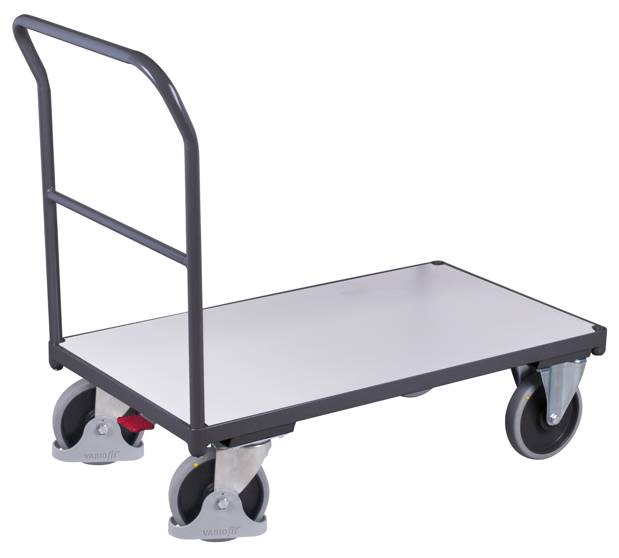Stabiler ESD Schiebebügelwagen 1325 × 800 mm, 500 kg Traglast, RAL 7024, ideal für ESD-geschützte Bereiche