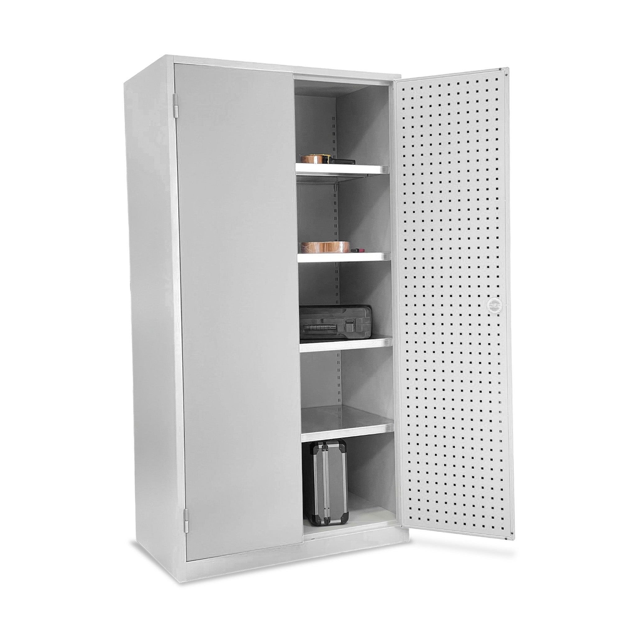 Werkstatt-Hängeschrank 650 × 320 × 600 mm – 2 Fachböden, 2 Schubladen, Farbe lichtgrau