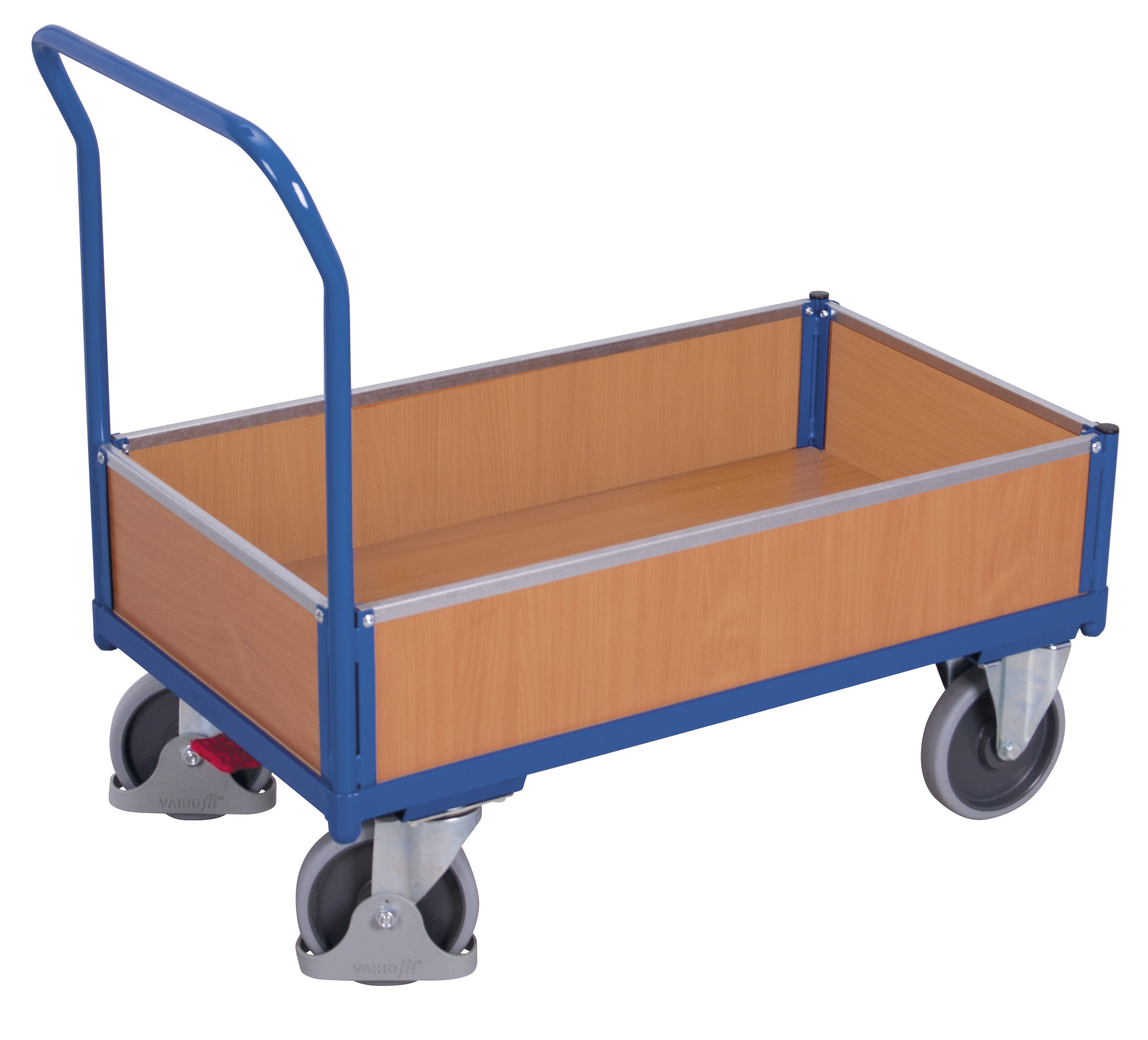 Stabiler Kastenwagen 975 × 500 mm mit Holzaufbau, 400 kg Traglast, RAL 5010, ideal für Lager & Werkstatt Großer Kastenwagen 1325 × 800 mm mit Holzaufbau, 500 kg Traglast, RAL 5010, ideal für Lager & Werkstatt