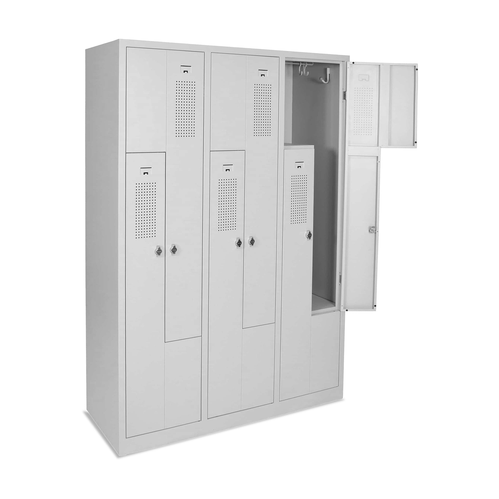Stabiler Garderoben-Z-Spind mit 6 Drehriegeln, 1185 × 500 × 1800 mm, Farbe lichtgrau