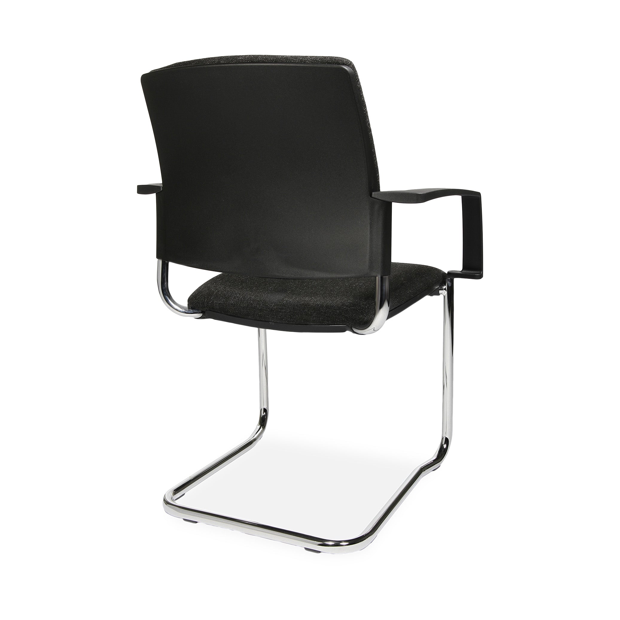 Freischwinger BTOB 20 mit Polsterrücken und Chromgestell – stapelbar bis 6 – für Seminar & Meeting – Anthrazitfarbenes Polster – elegant & bequem