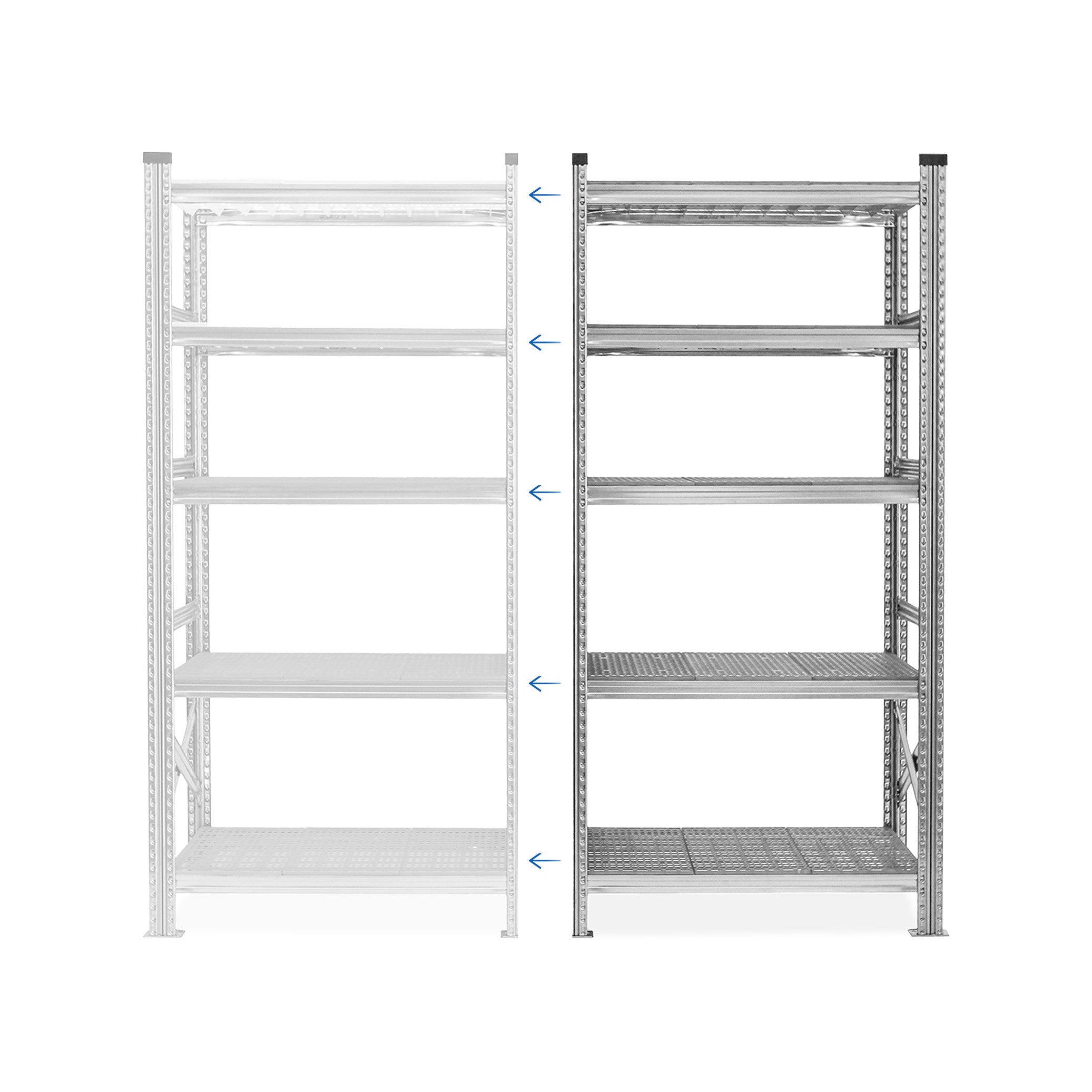 Anbauregal aus Metall 93,5 × 50 × 200 cm – 5 Fachböden, Traglast 185 kg pro Boden, robust & flexibel