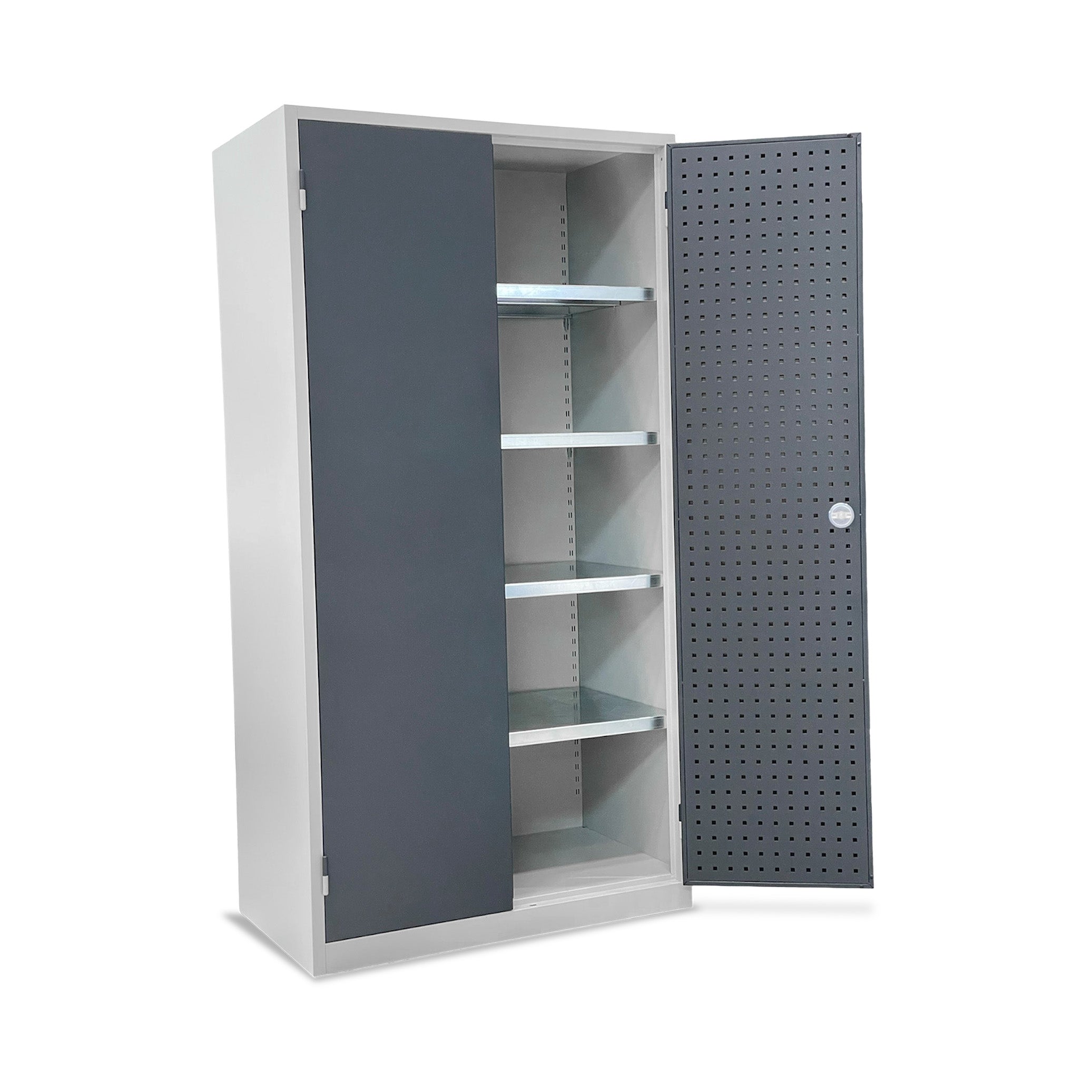 Werkstattschrank 1000 x 600 mm mit 4 Fachböden und 100 kg Tragkraft - robust für Profis - Lichtgrau Anthrazitgrau - bringt Ordnung und Sicherheit