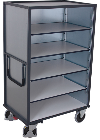 Leitfähiger ESD-Etagenwagen 1115 × 730 × 1810 mm, fest verschweißt, mit verzinkten Stahlblech-Wänden Großformatiger ESD-Etagenwagen 1315 × 830 × 1810 mm, fest verschweißt, mit verzinkten Stahlblech-Wänden