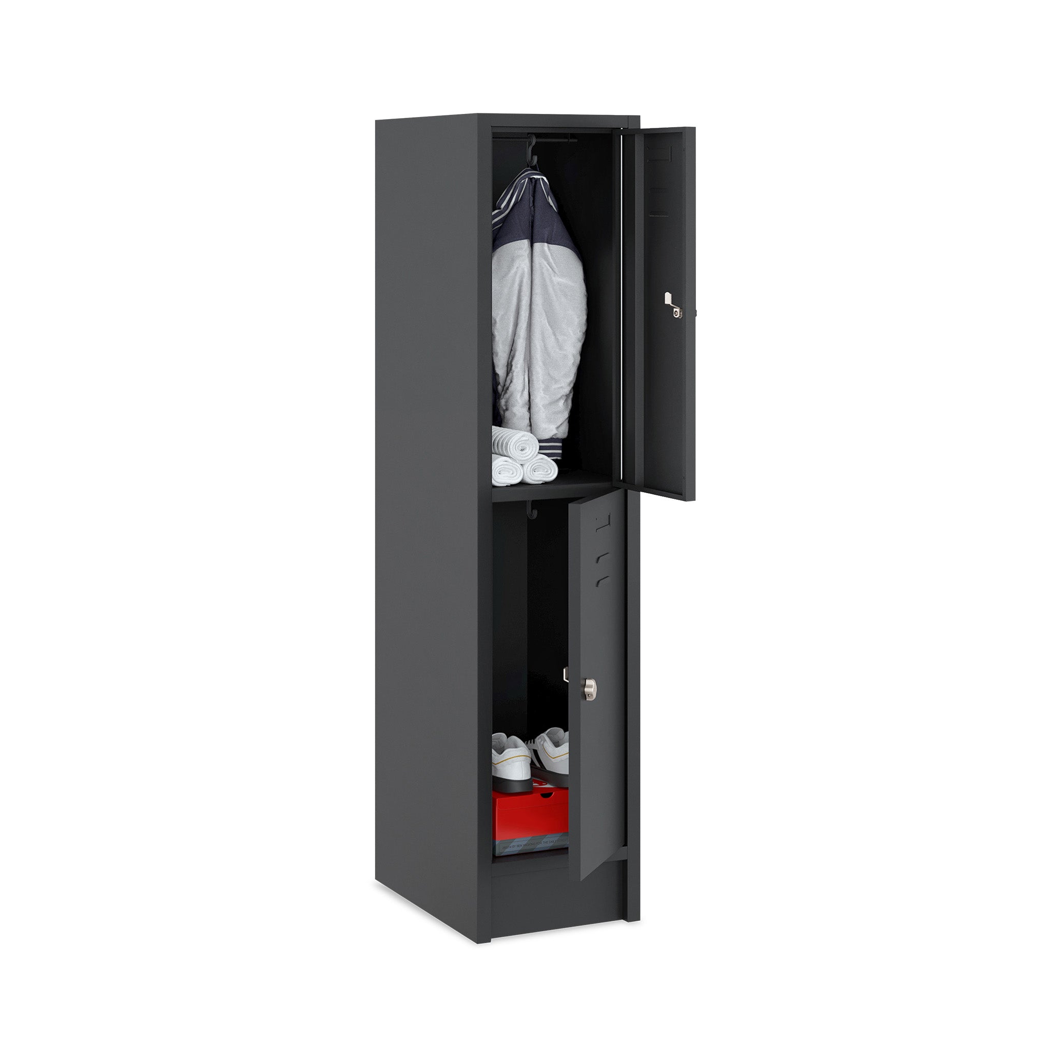 Kompakter Fächerschrank 1 Abteil, 2 Fächer, 400 mm breit, Tiefschwarz | Stabile Stahlkonstruktion, moderne Optik, sichere Verwahrung