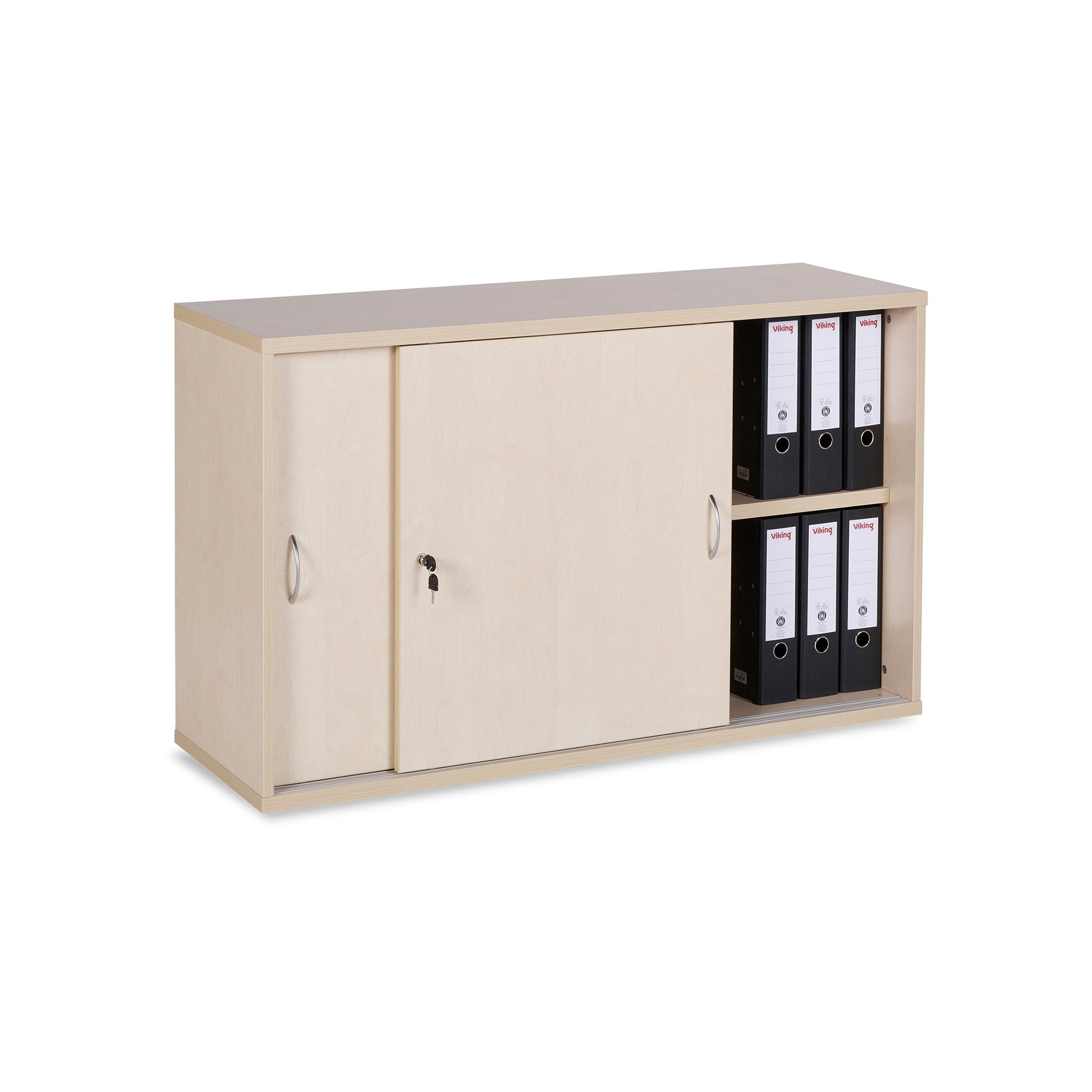 Kompakter Schiebetürenschrank 1200 × 400 × 740 mm, 2 Ordnerhöhen, Farbe Ahorn/Ahorn Kompakter Schiebetürenschrank 1200 × 400 × 740 mm, 2 Ordnerhöhen, Farbe Ahorn/Ahorn