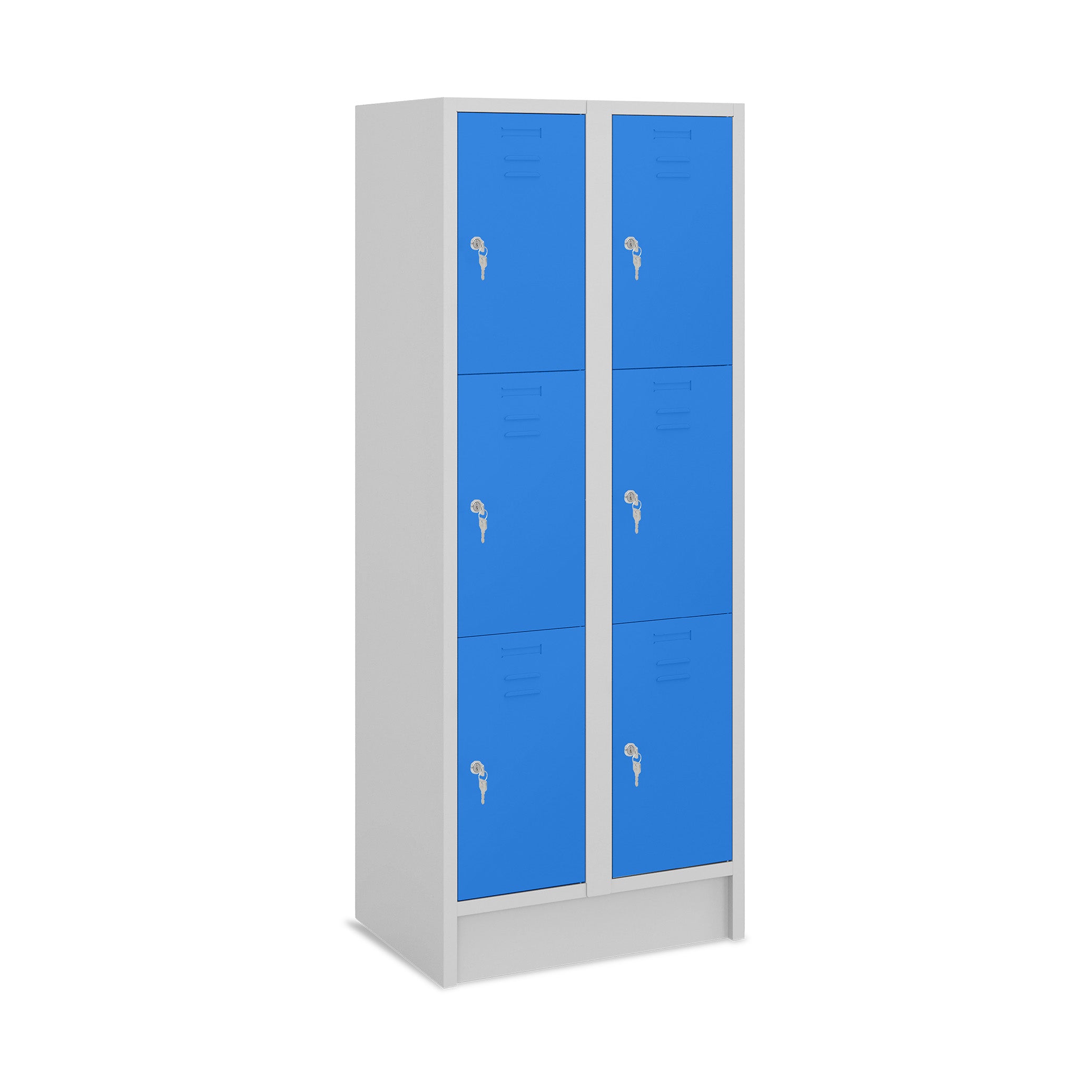 Fächerschrank mit 2 Abteilen und 6 Fächern, Abteilbreite 350 mm, Lichtgrau / Enzianblau